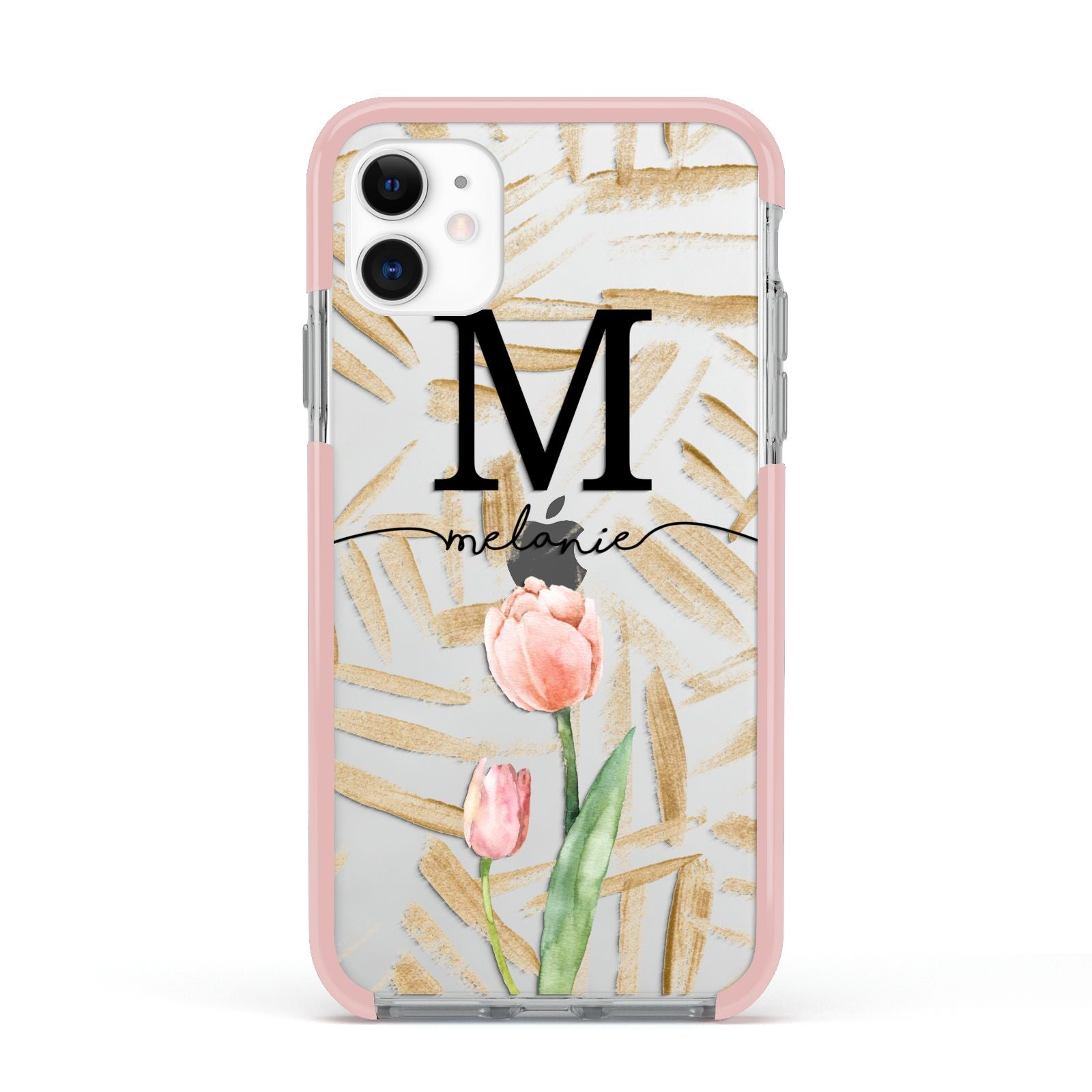 Personalised Tulip Apple iPhone 11 in White with Pink Impact Case