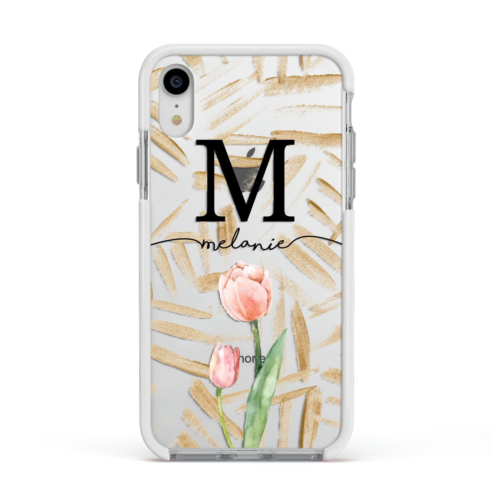 Personalised Tulip Apple iPhone XR Impact Case White Edge on Silver Phone