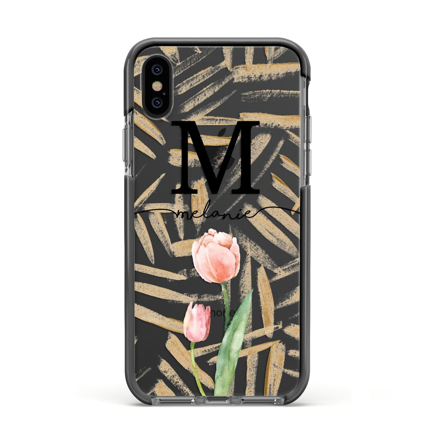 Personalised Tulip Apple iPhone Xs Impact Case Black Edge on Black Phone