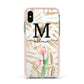Personalised Tulip Apple iPhone Xs Impact Case Pink Edge on Silver Phone
