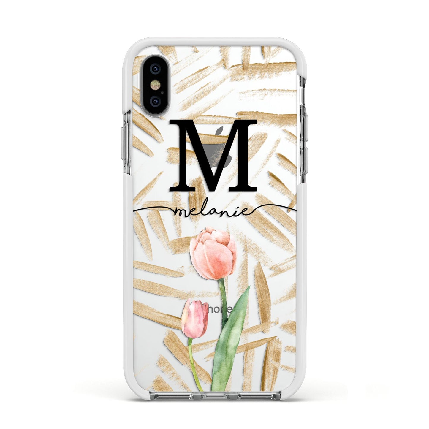 Personalised Tulip Apple iPhone Xs Impact Case White Edge on Silver Phone
