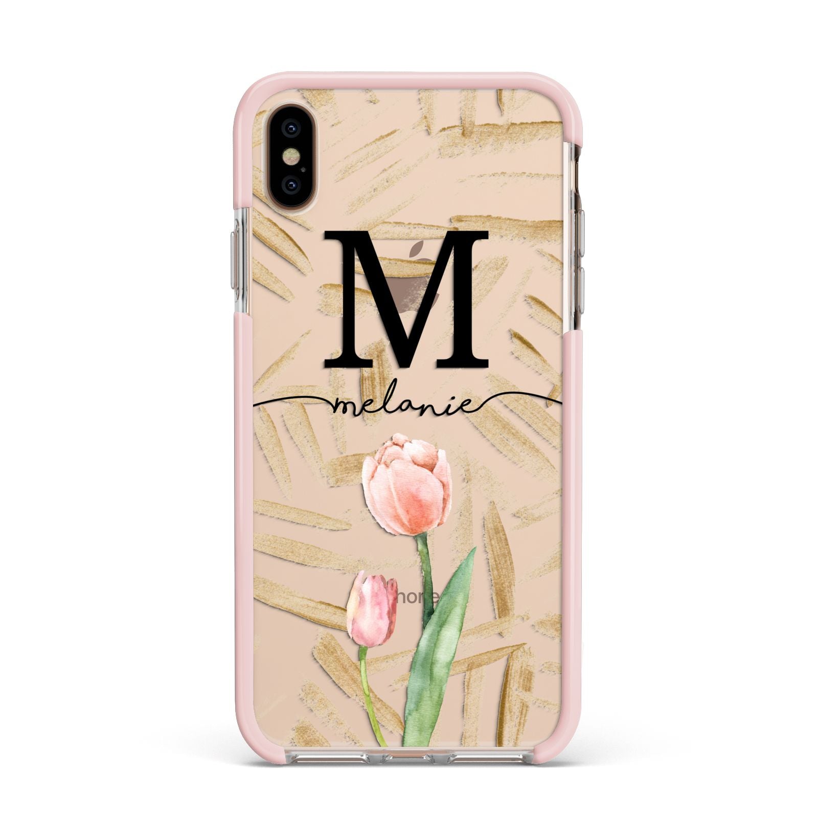 Personalised Tulip Apple iPhone Xs Max Impact Case Pink Edge on Gold Phone