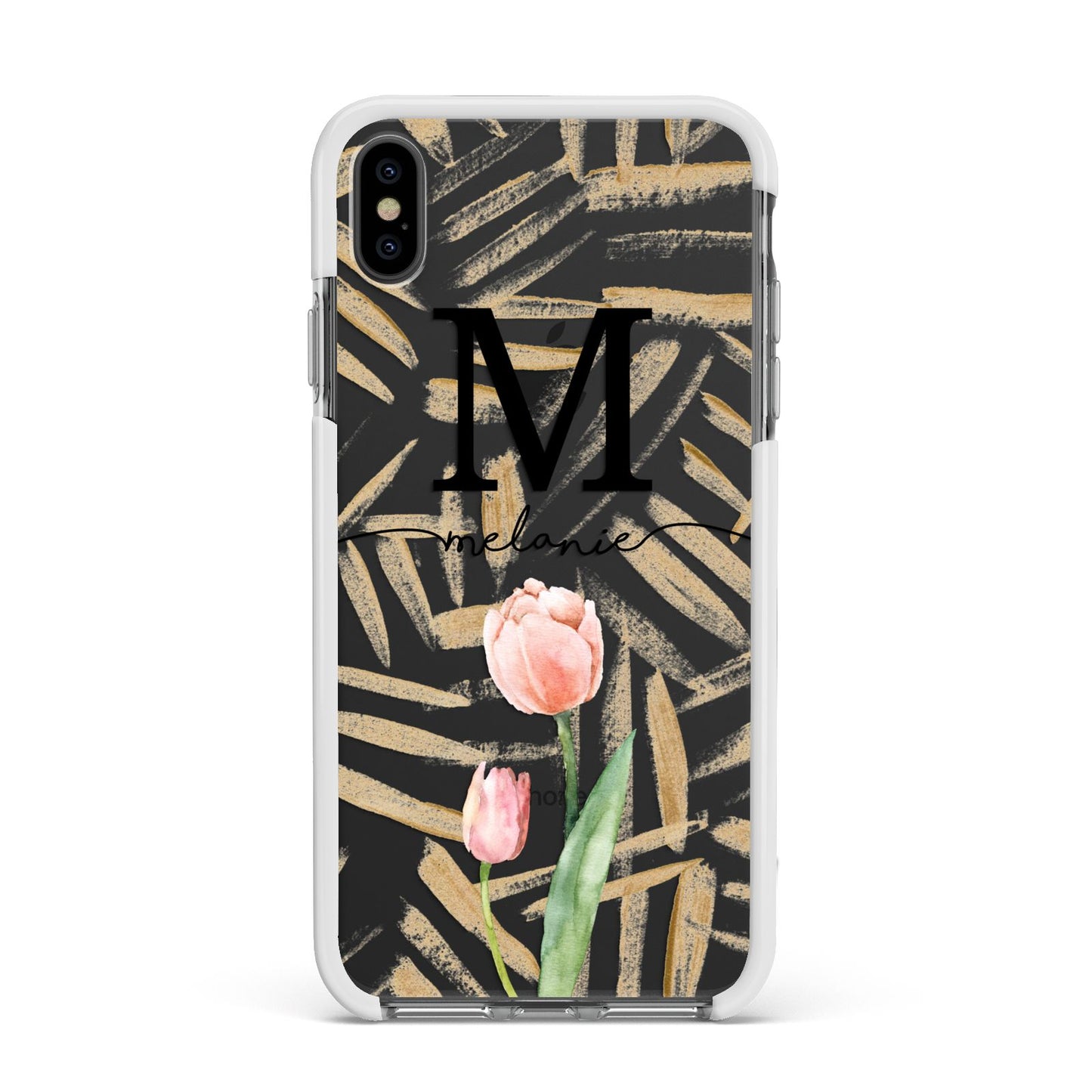Personalised Tulip Apple iPhone Xs Max Impact Case White Edge on Black Phone