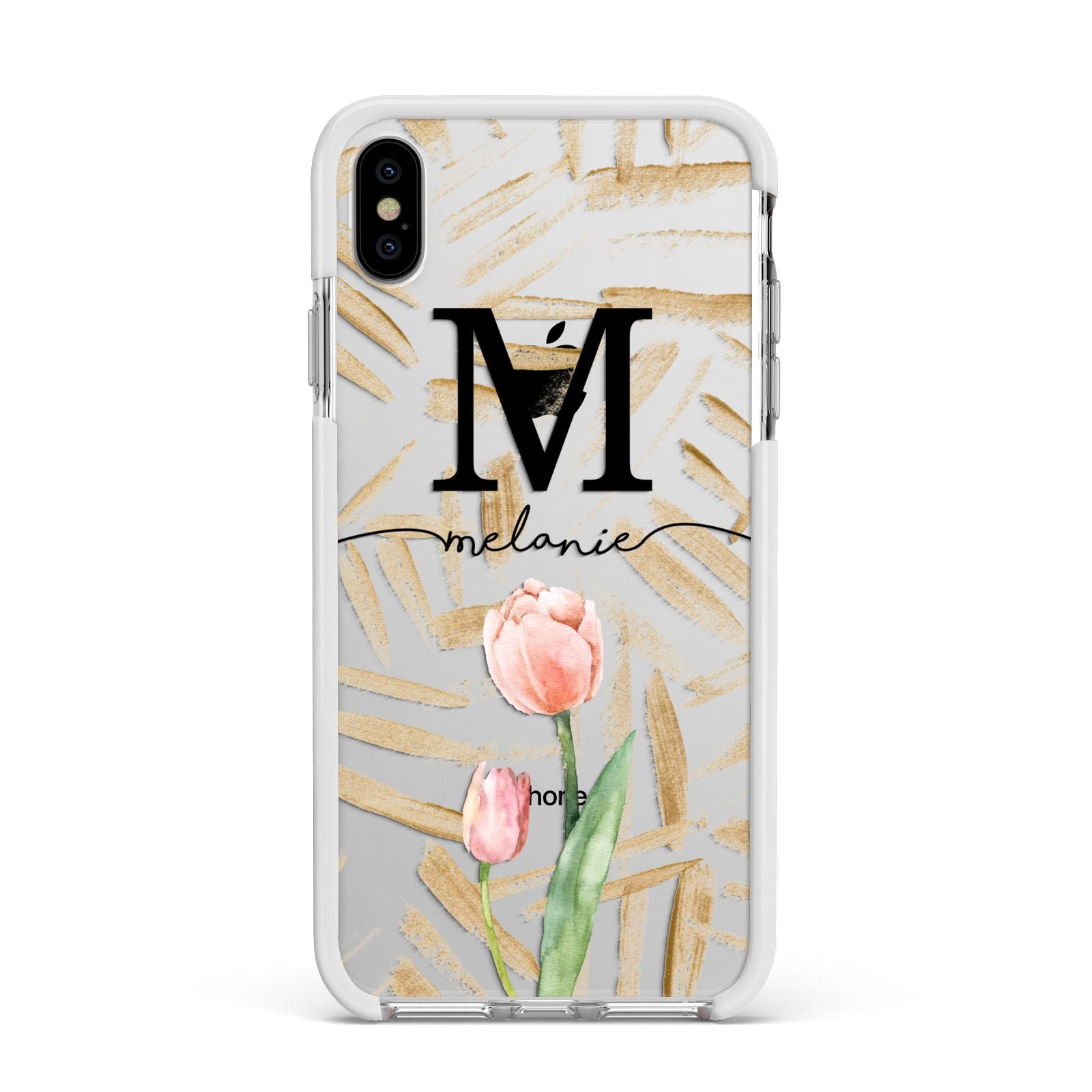 Personalised Tulip Apple iPhone Xs Max Impact Case White Edge on Silver Phone
