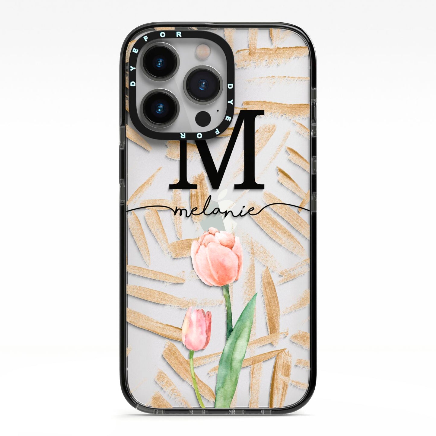 Personalised Tulip iPhone 13 Pro Black Impact Case on Silver phone