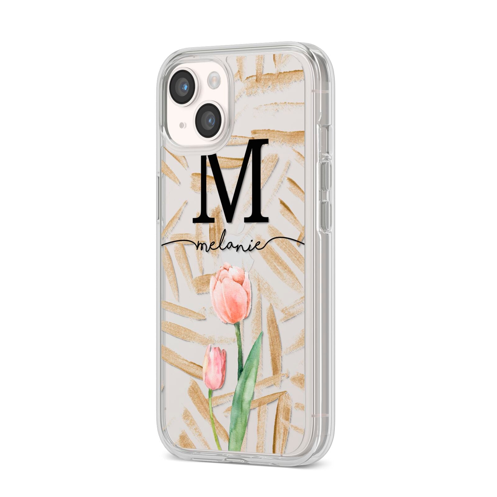 Personalised Tulip iPhone 14 Clear Tough Case Starlight Angled Image