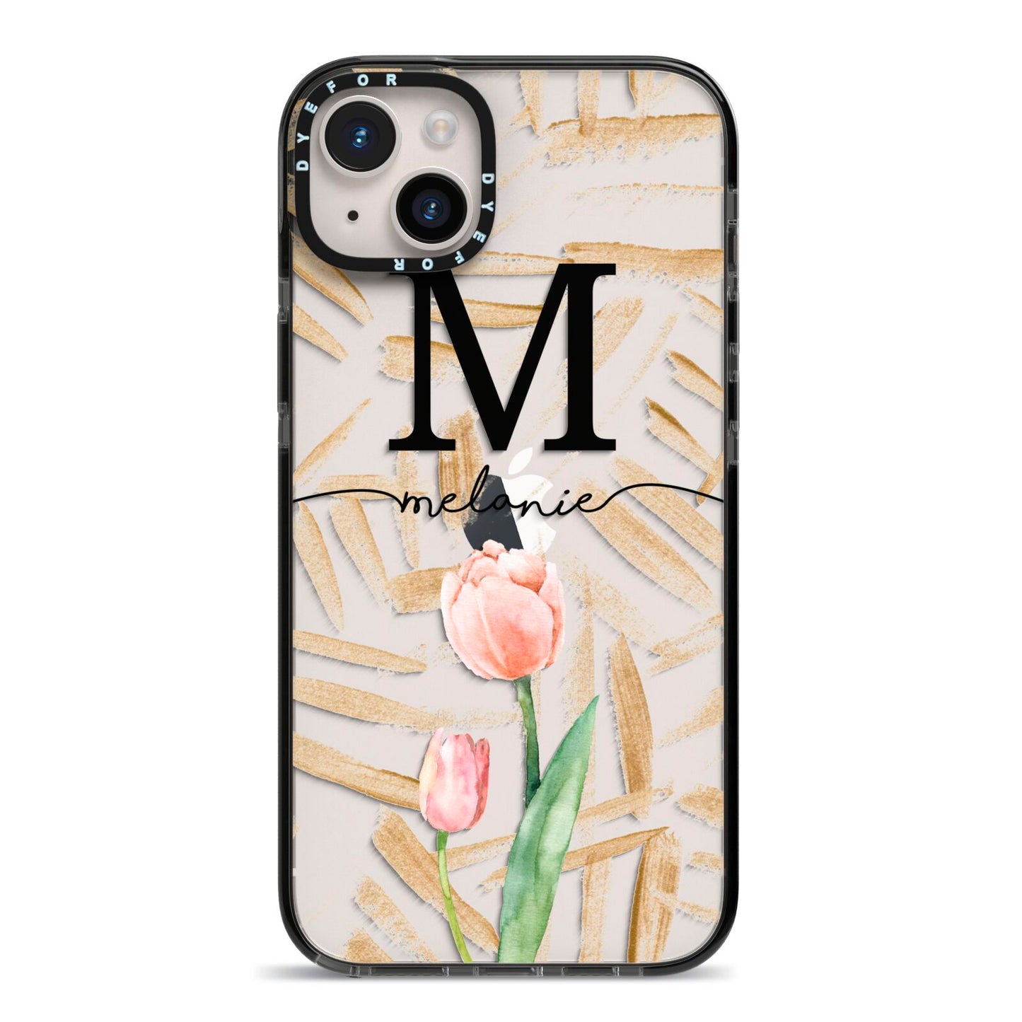 Personalised Tulip iPhone 14 Plus Black Impact Case on Silver phone