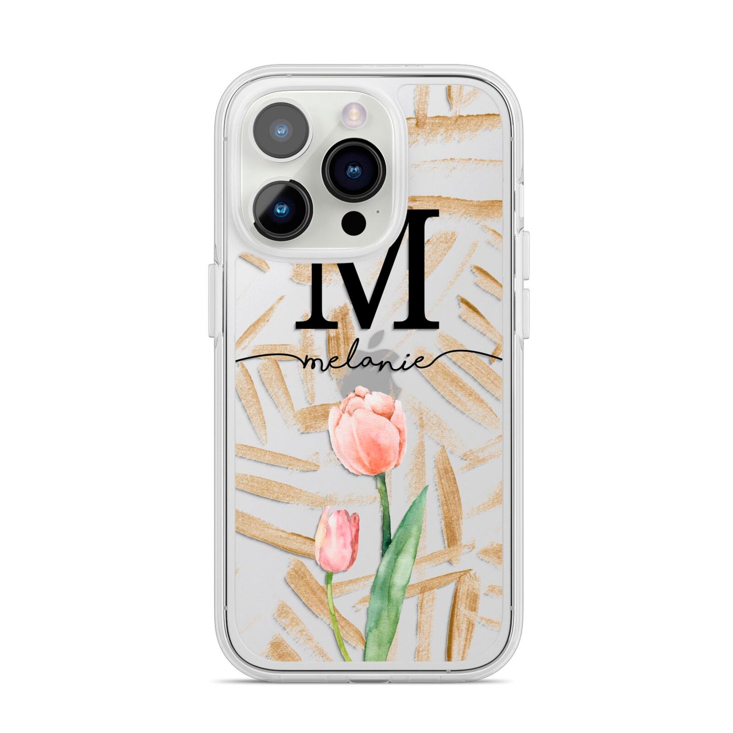 Personalised Tulip iPhone 14 Pro Clear Tough Case Silver
