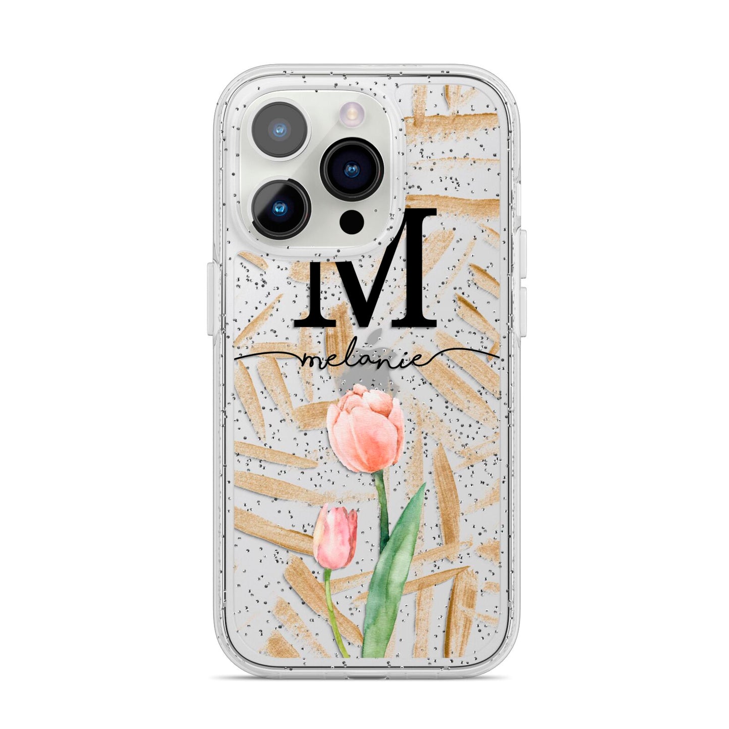 Personalised Tulip iPhone 14 Pro Glitter Tough Case Silver
