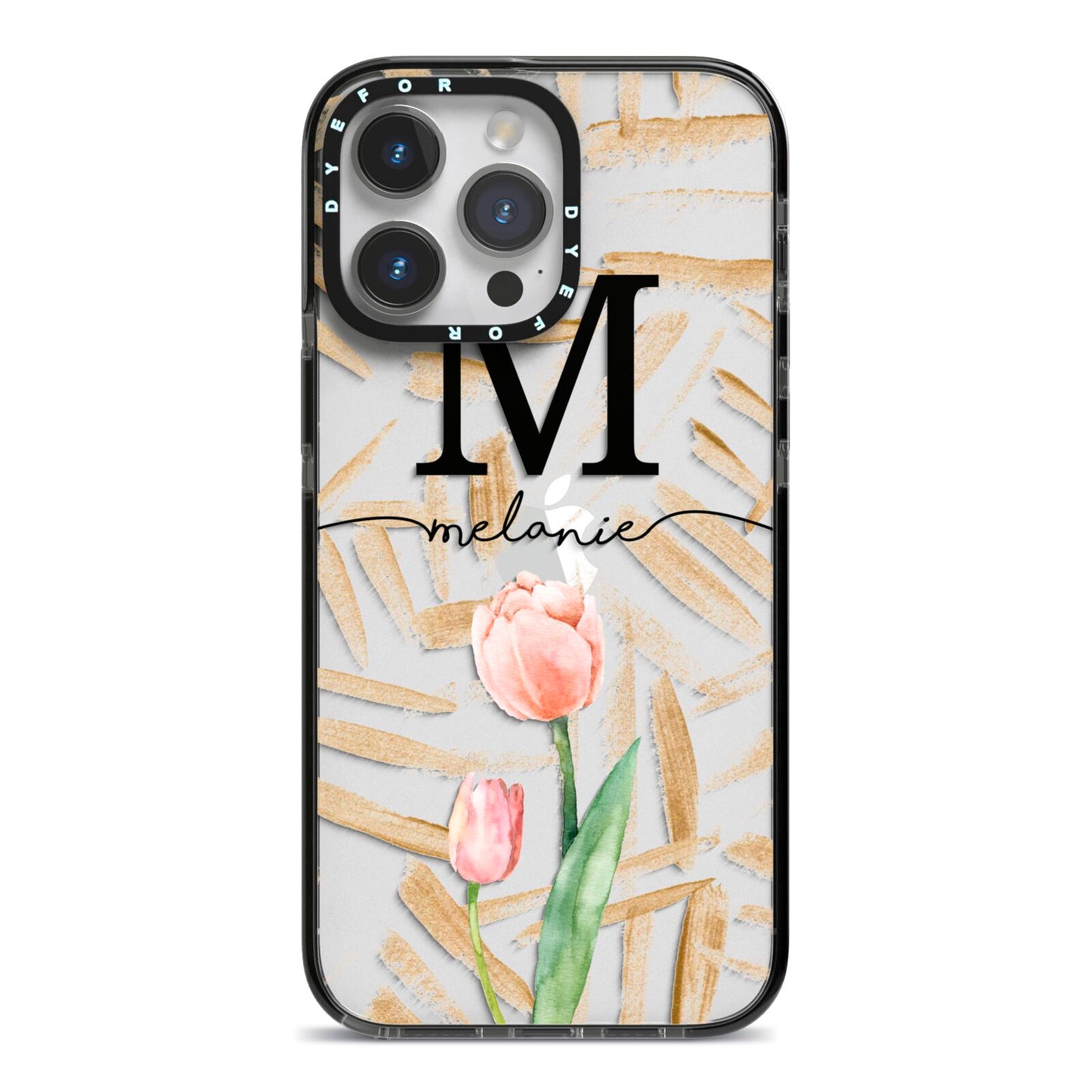 Personalised Tulip iPhone 14 Pro Max Black Impact Case on Silver phone