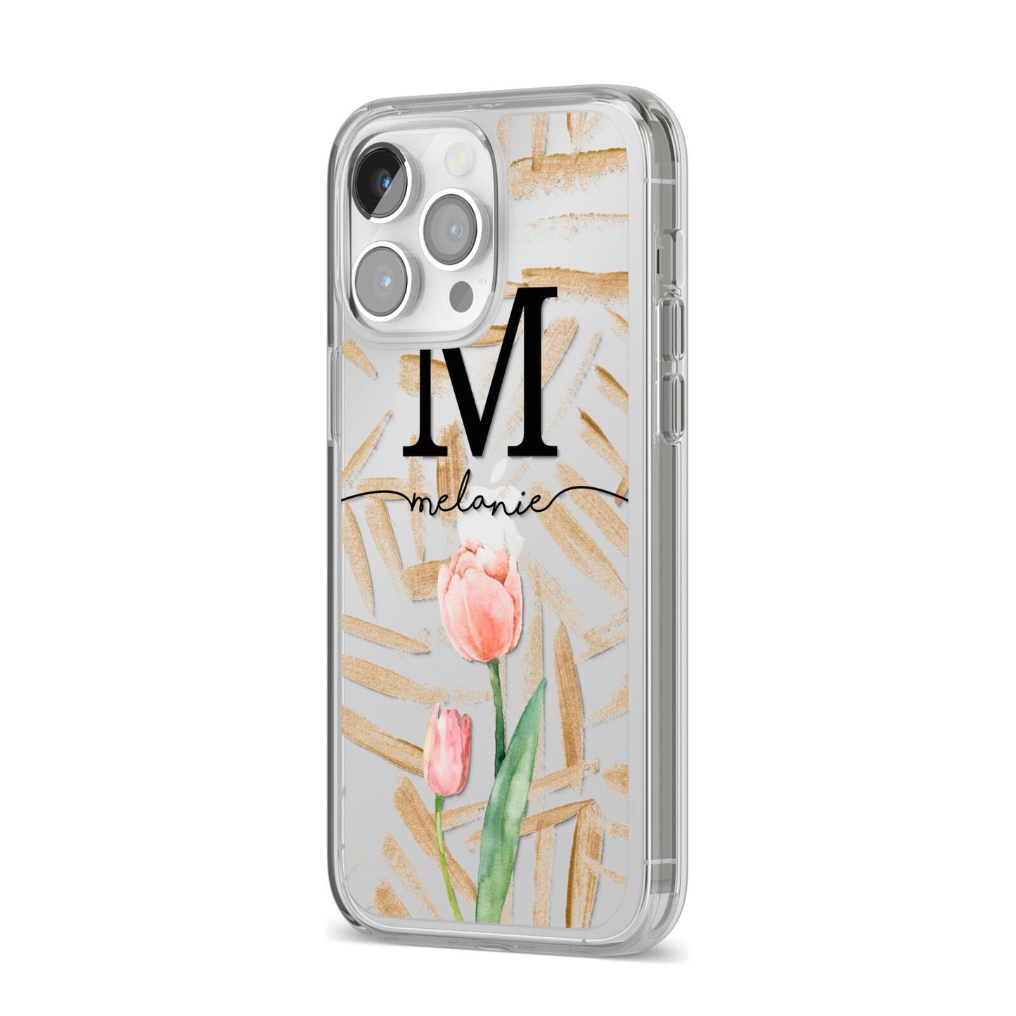 Personalised Tulip iPhone 14 Pro Max Clear Tough Case Silver Angled Image