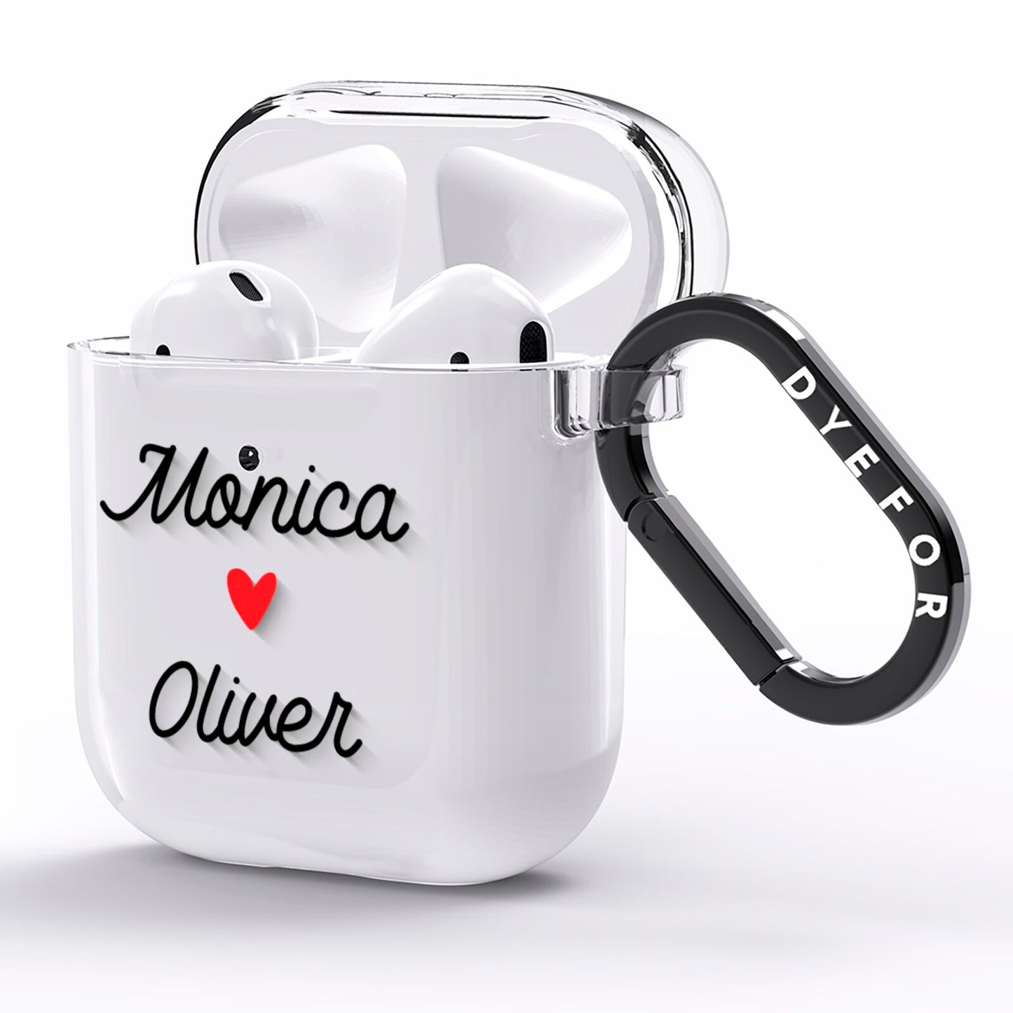 Personalised Two Names Couples Clear Custom Black AirPods Clear Case Side Image