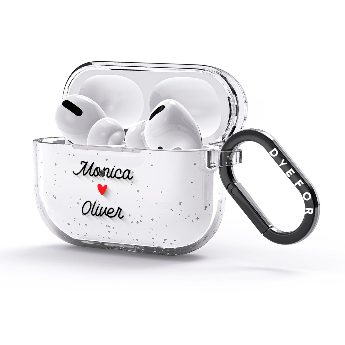 Personalised Two Names Couples Clear Custom Black AirPods Glitter Case 3rd Gen Side Image