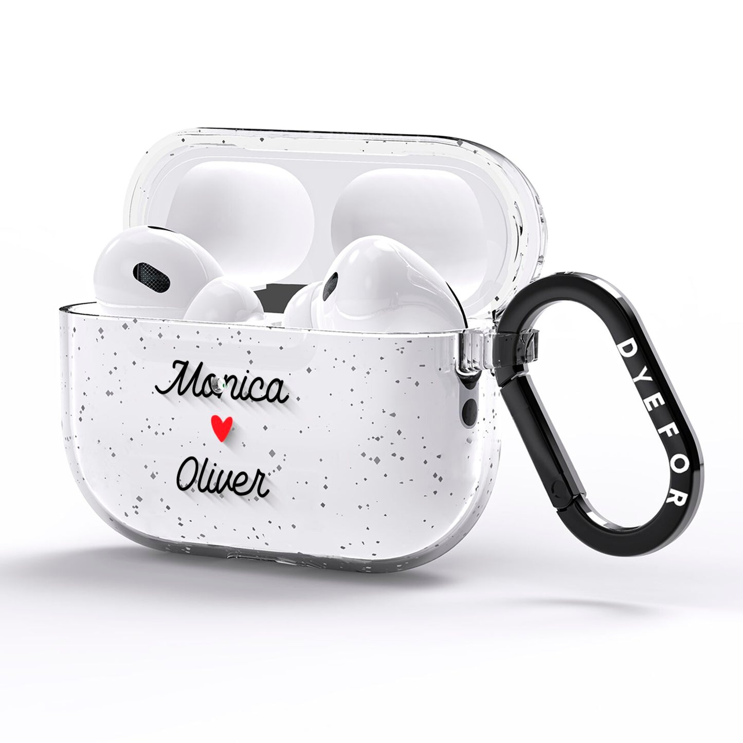 Personalised Two Names Couples Clear Custom Black AirPods Pro Glitter Case Side Image