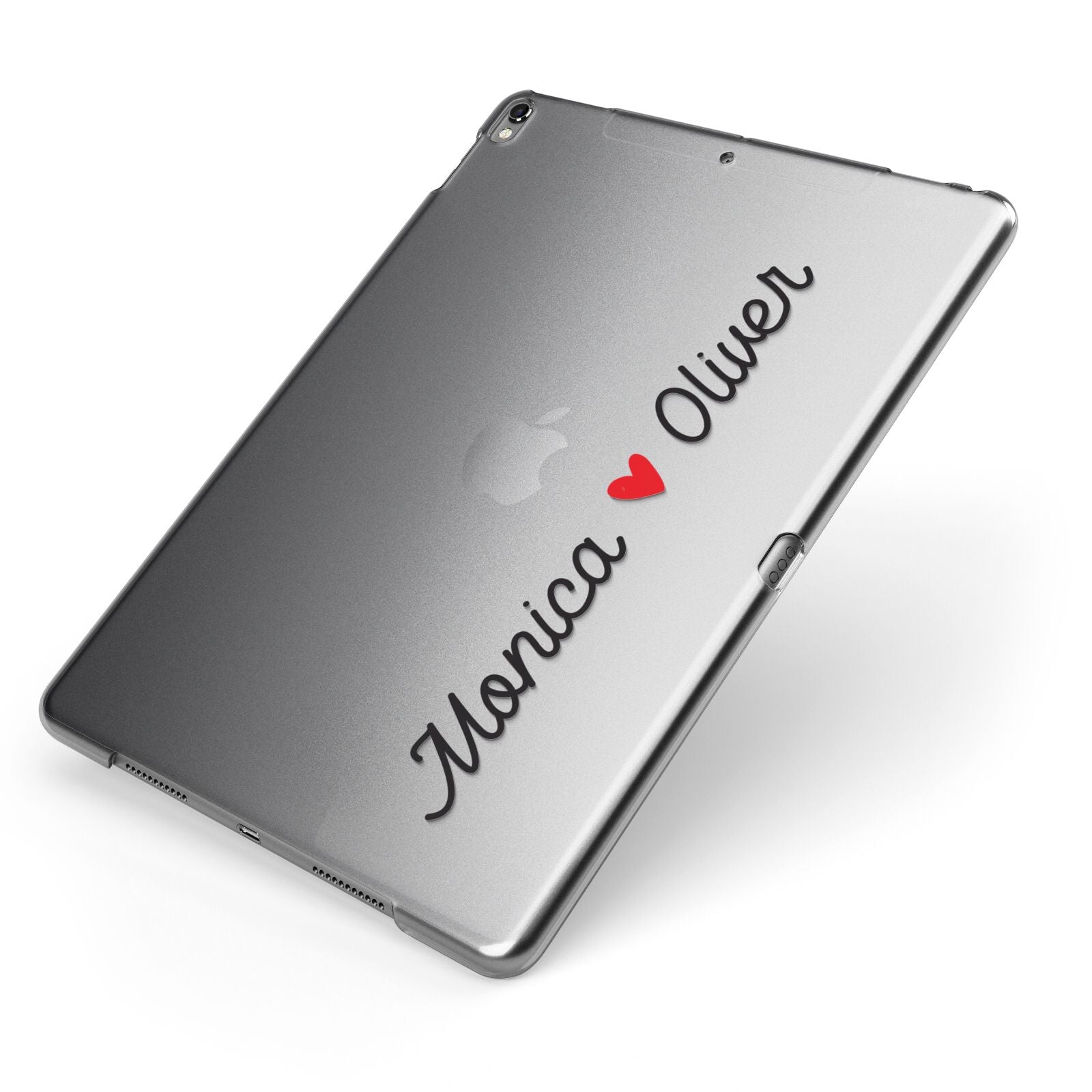 Personalised Two Names Couples Clear Custom Black Apple iPad Case on Grey iPad Side View