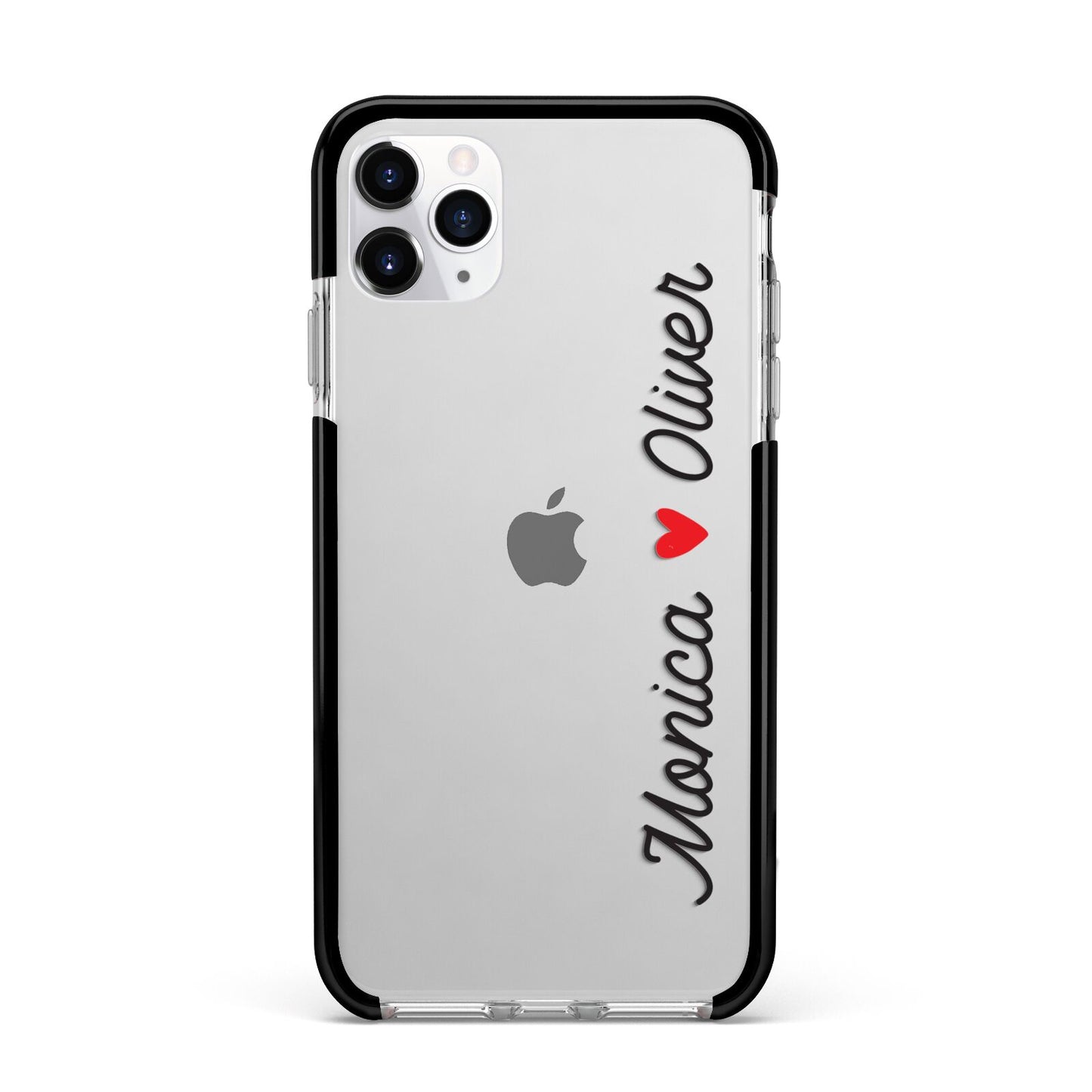 Personalised Two Names Couples Clear Custom Black Apple iPhone 11 Pro Max in Silver with Black Impact Case