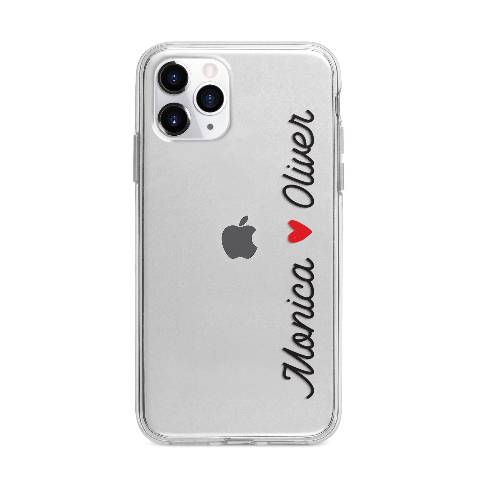 Personalised Two Names Couples Clear Custom Black Apple iPhone 11 Pro Max in Silver with Bumper Case