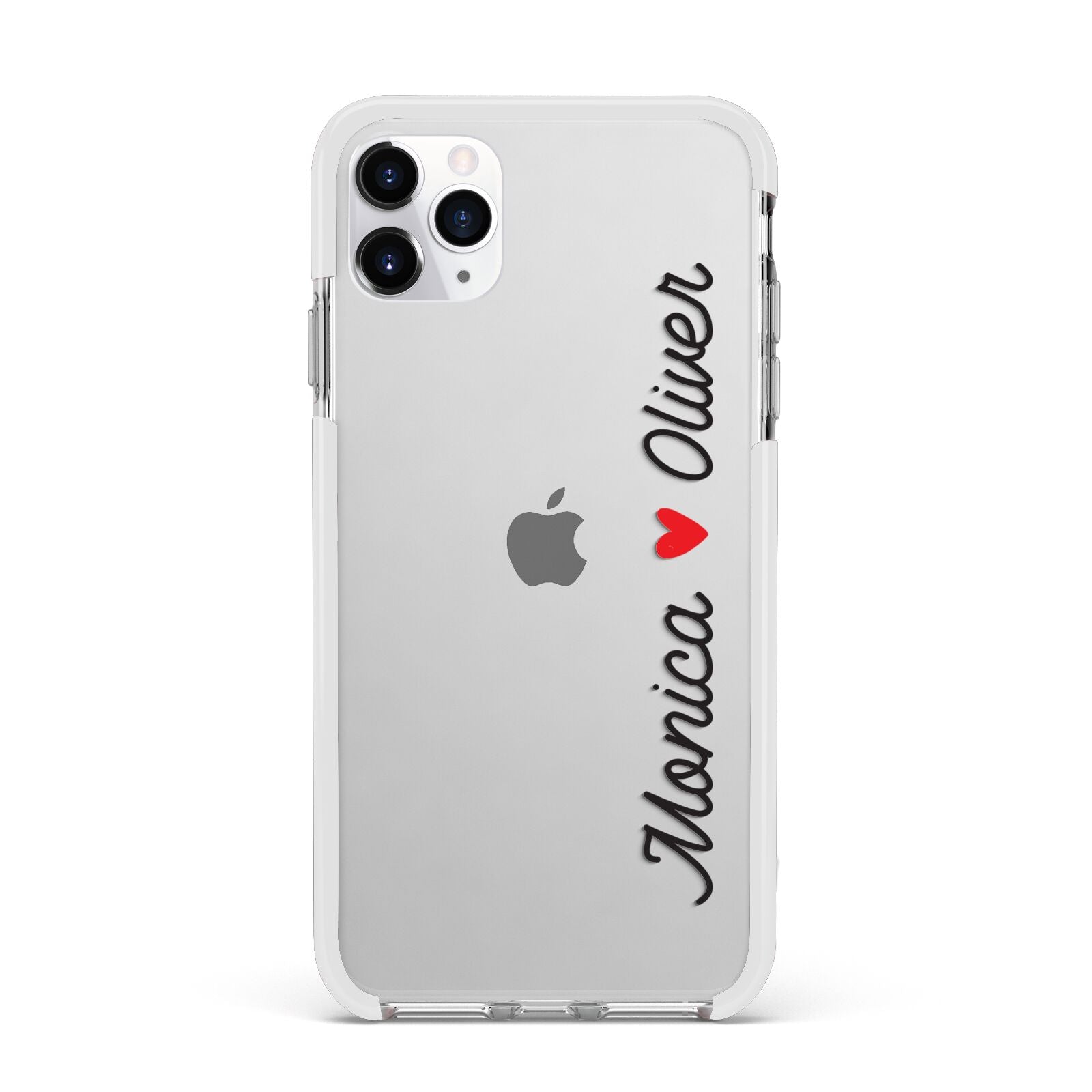 Personalised Two Names Couples Clear Custom Black Apple iPhone 11 Pro Max in Silver with White Impact Case