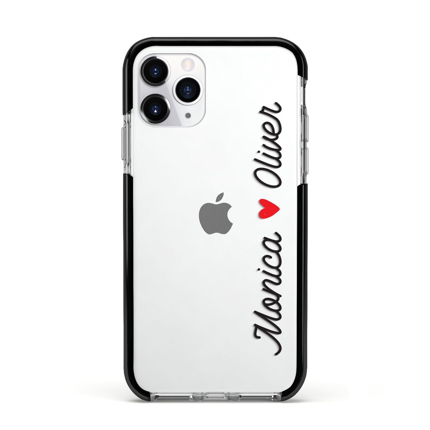 Personalised Two Names Couples Clear Custom Black Apple iPhone 11 Pro in Silver with Black Impact Case
