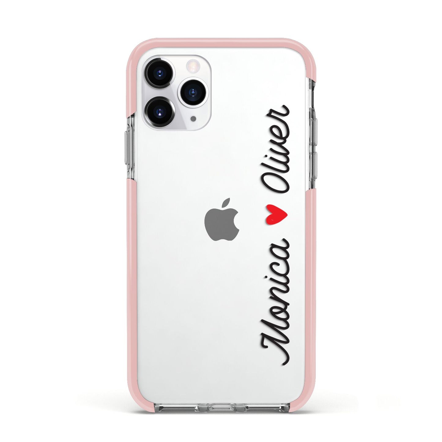 Personalised Two Names Couples Clear Custom Black Apple iPhone 11 Pro in Silver with Pink Impact Case