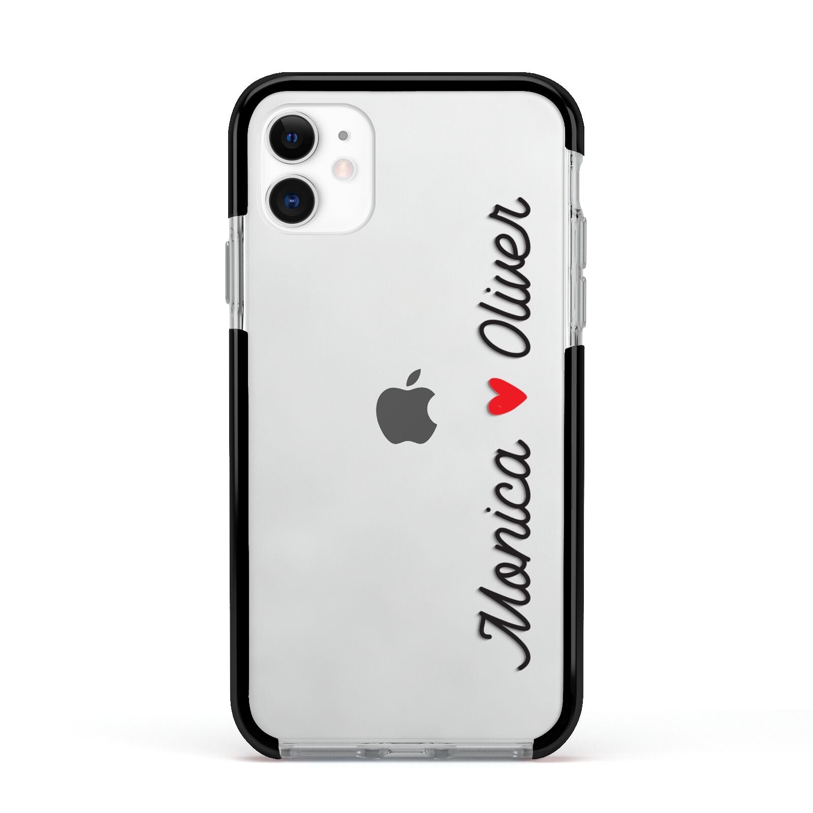 Personalised Two Names Couples Clear Custom Black Apple iPhone 11 in White with Black Impact Case