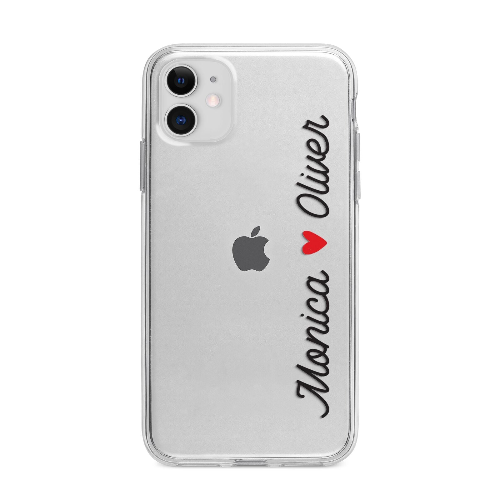 Personalised Two Names Couples Clear Custom Black Apple iPhone 11 in White with Bumper Case