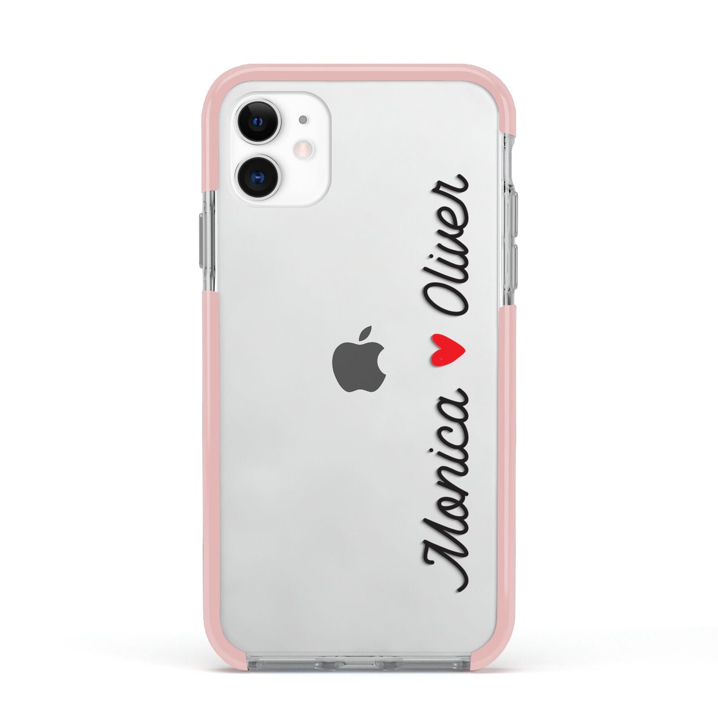 Personalised Two Names Couples Clear Custom Black Apple iPhone 11 in White with Pink Impact Case