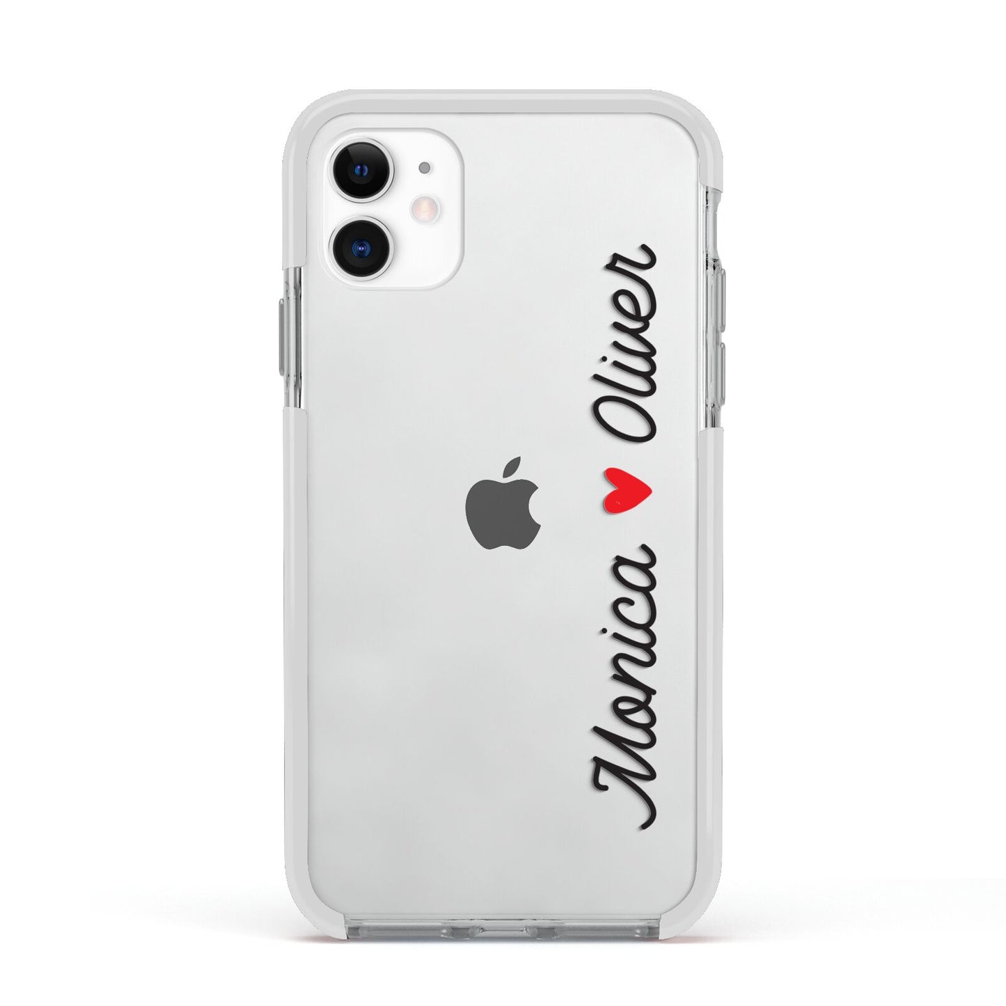 Personalised Two Names Couples Clear Custom Black Apple iPhone 11 in White with White Impact Case