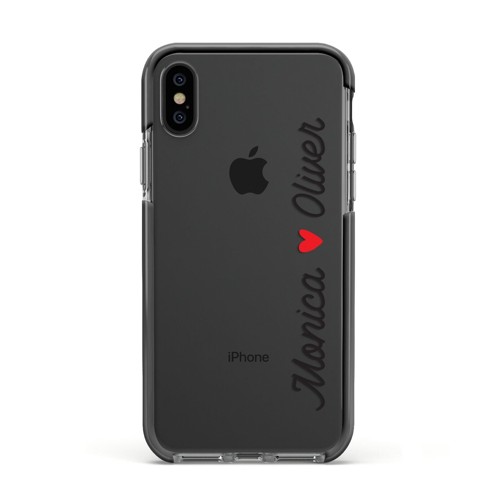 Personalised Two Names Couples Clear Custom Black Apple iPhone Xs Impact Case Black Edge on Black Phone