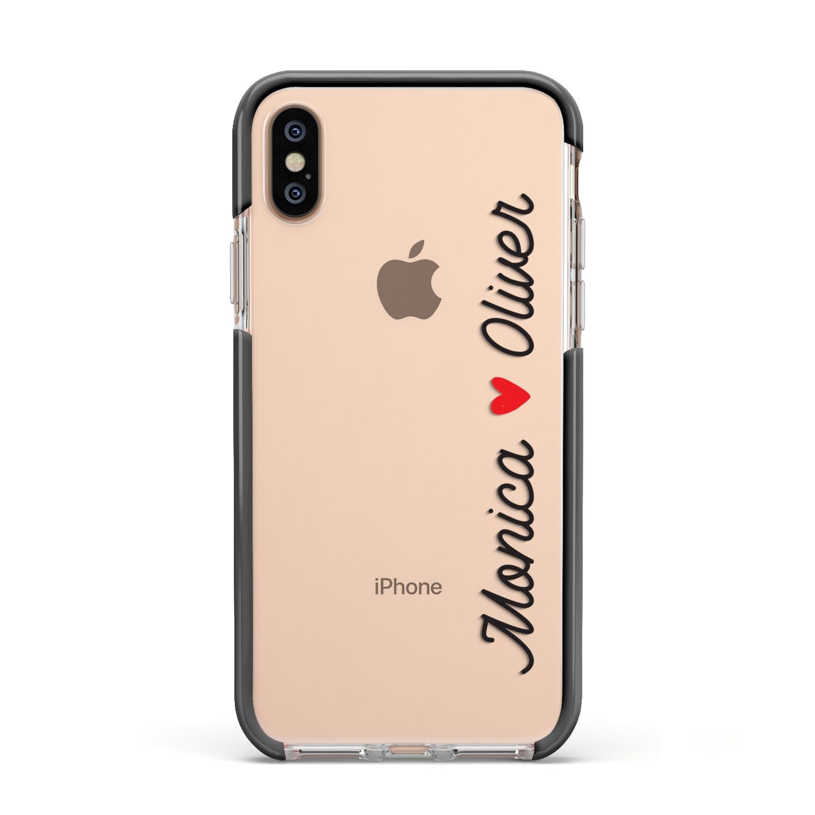Personalised Two Names Couples Clear Custom Black Apple iPhone Xs Impact Case Black Edge on Gold Phone