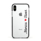 Personalised Two Names Couples Clear Custom Black Apple iPhone Xs Impact Case Black Edge on Silver Phone