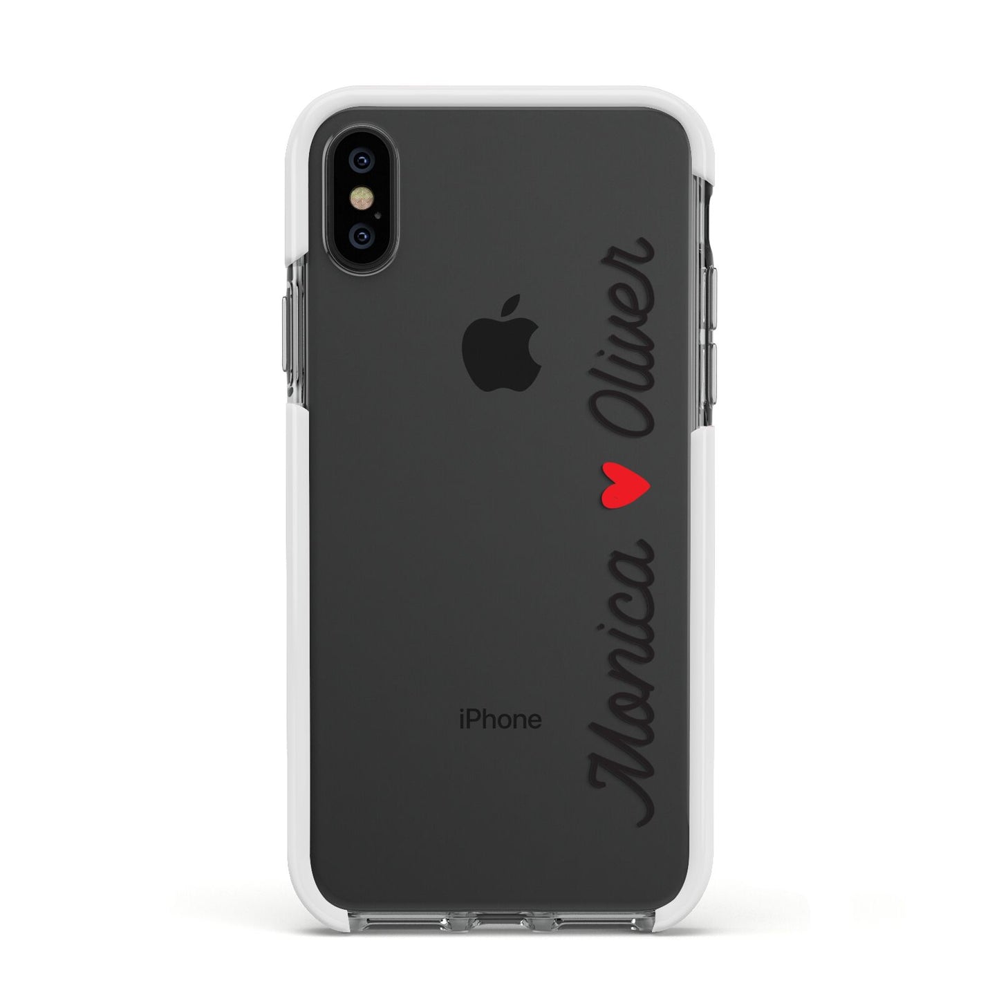 Personalised Two Names Couples Clear Custom Black Apple iPhone Xs Impact Case White Edge on Black Phone