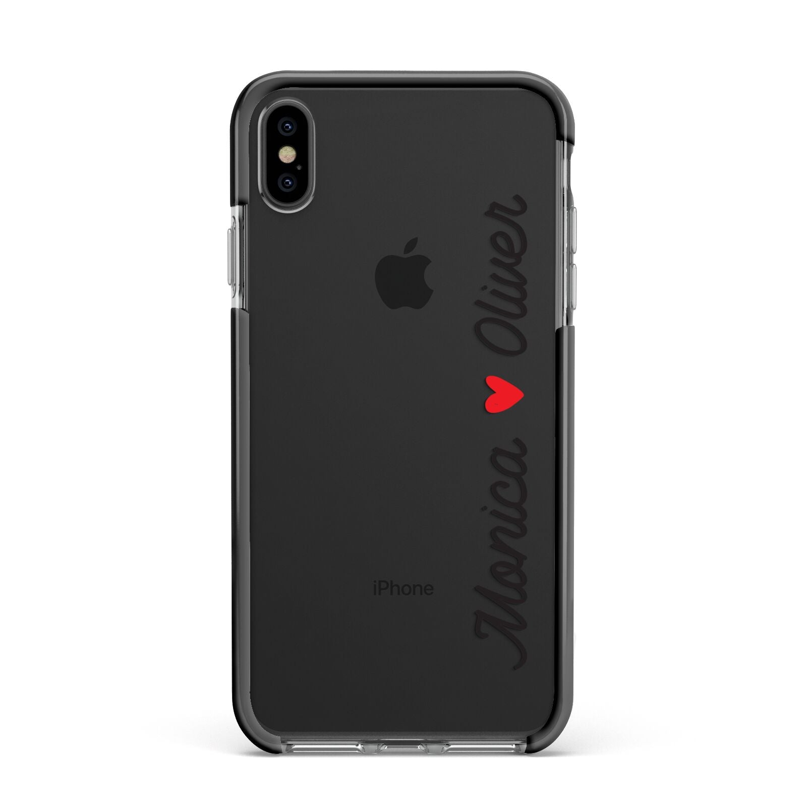 Personalised Two Names Couples Clear Custom Black Apple iPhone Xs Max Impact Case Black Edge on Black Phone