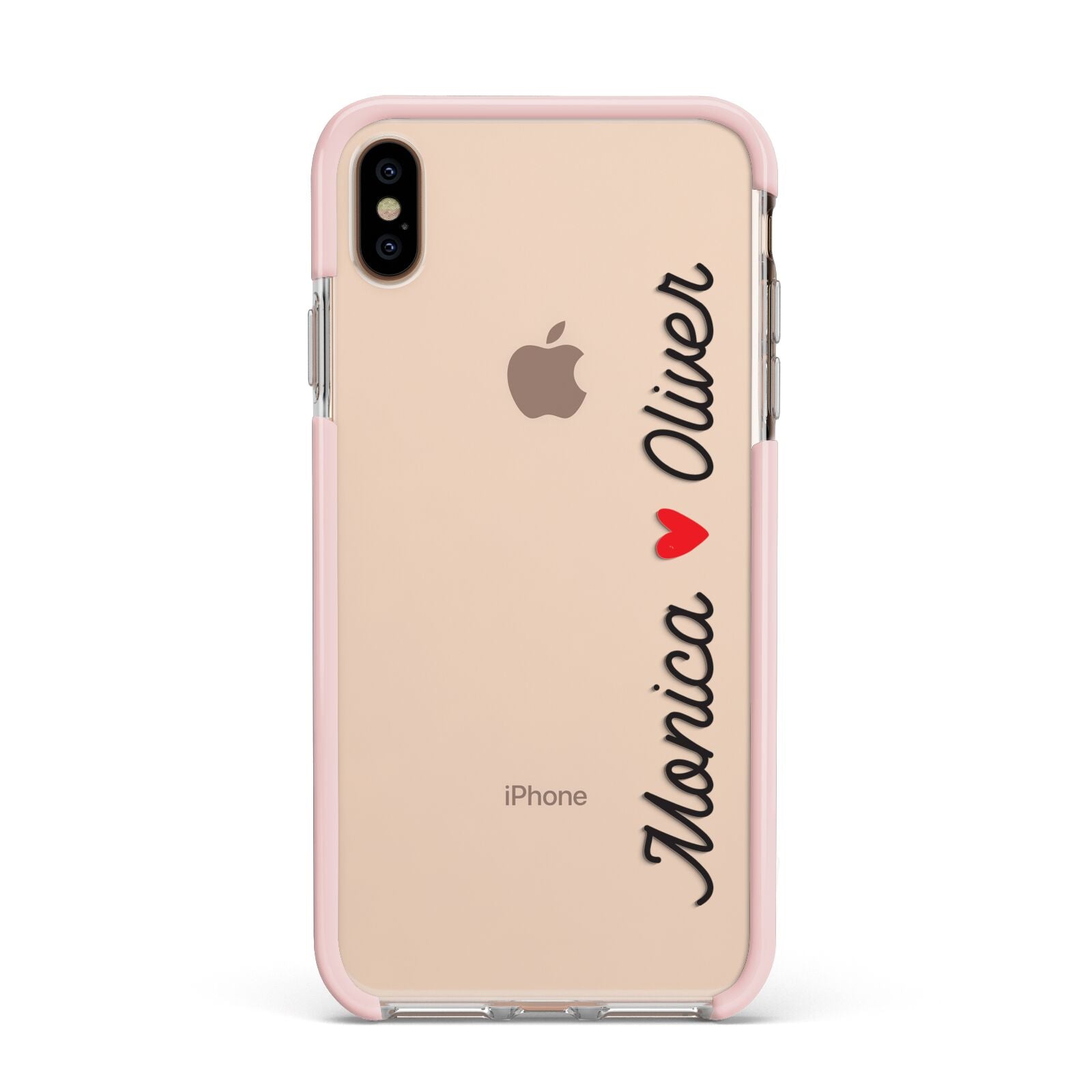 Personalised Two Names Couples Clear Custom Black Apple iPhone Xs Max Impact Case Pink Edge on Gold Phone