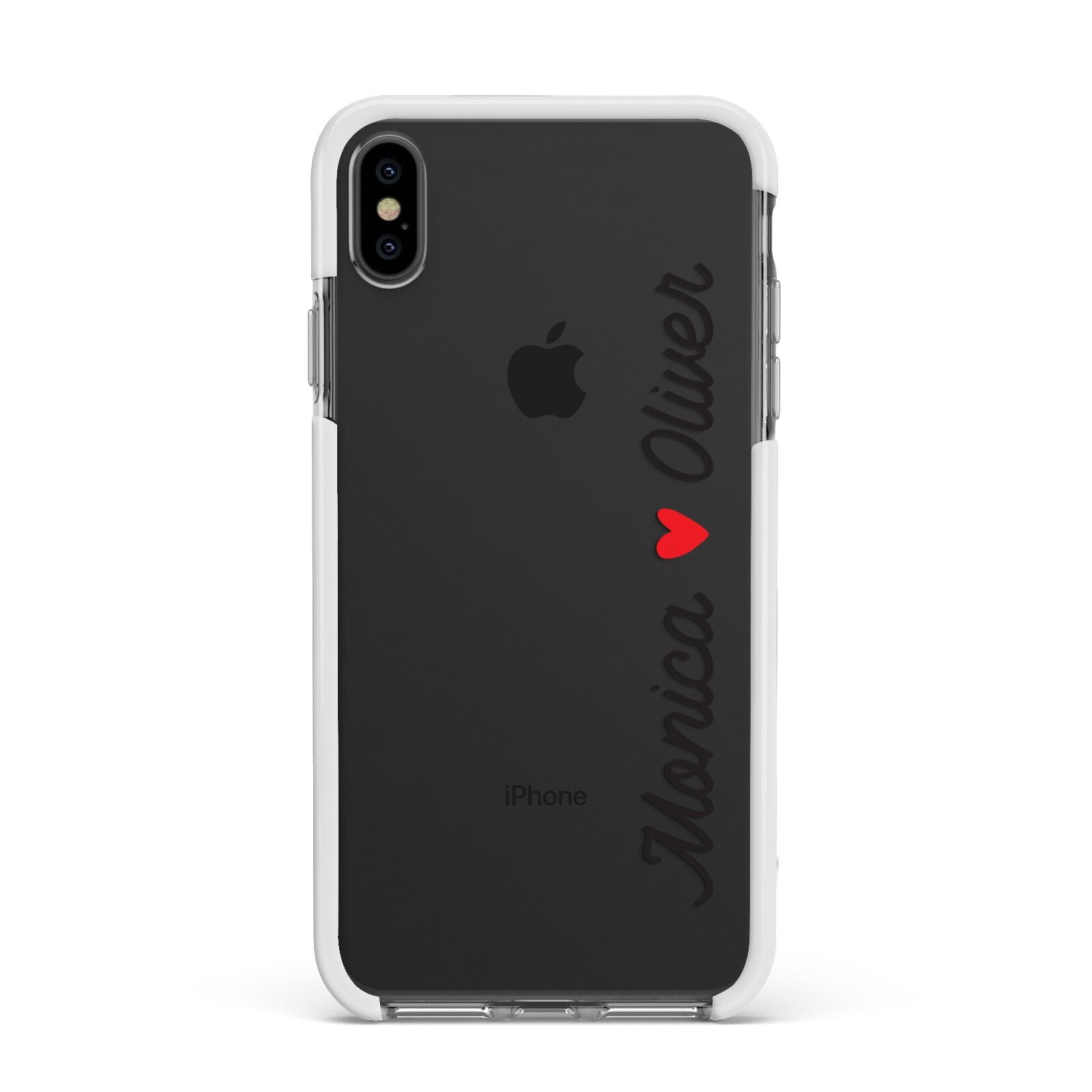 Personalised Two Names Couples Clear Custom Black Apple iPhone Xs Max Impact Case White Edge on Black Phone