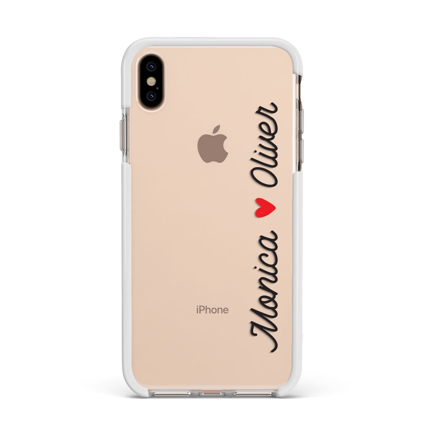 Personalised Two Names Couples Clear Custom Black Apple iPhone Xs Max Impact Case White Edge on Gold Phone