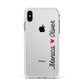 Personalised Two Names Couples Clear Custom Black Apple iPhone Xs Max Impact Case White Edge on Silver Phone