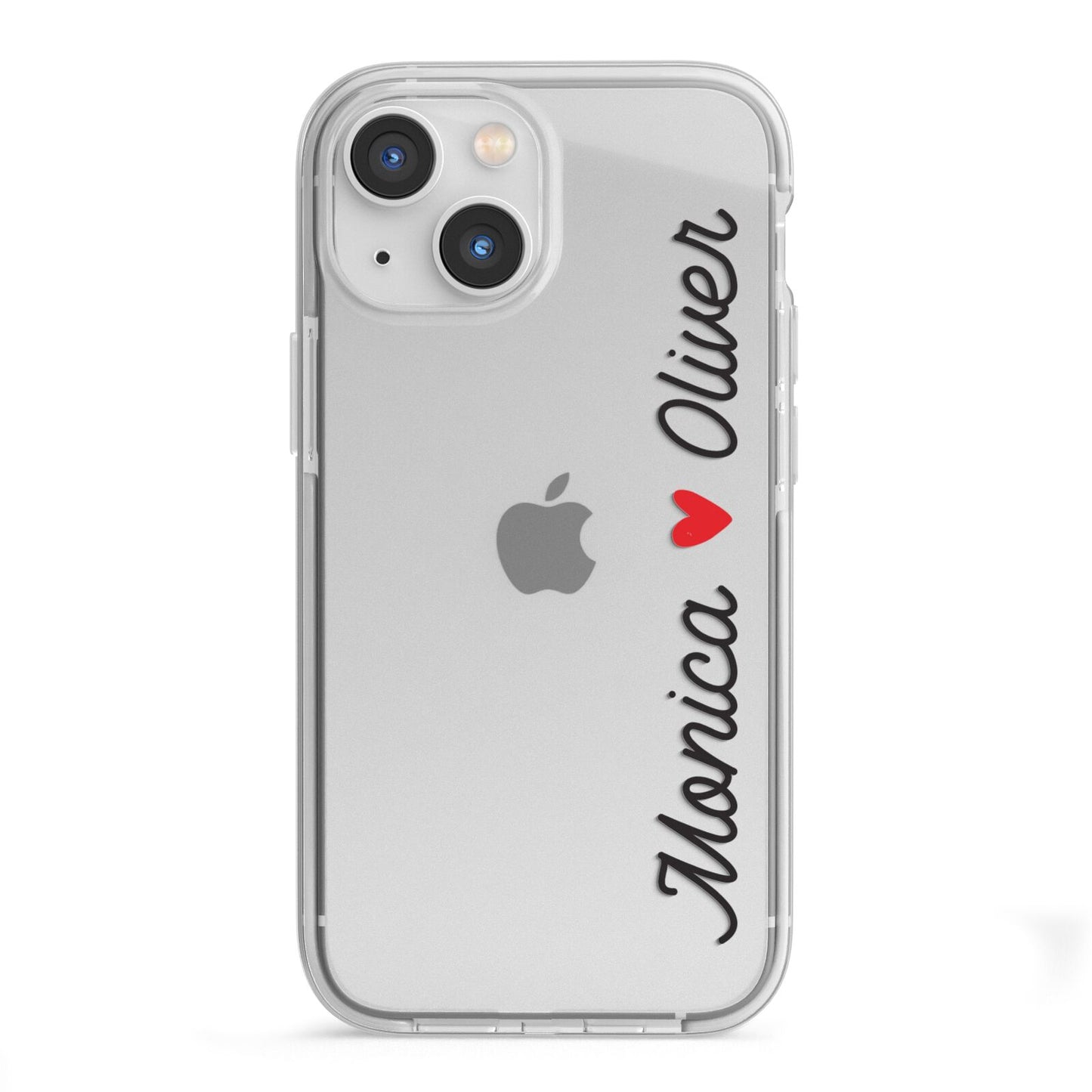 Personalised Two Names Couples Clear Custom Black iPhone 13 Mini TPU Impact Case with White Edges