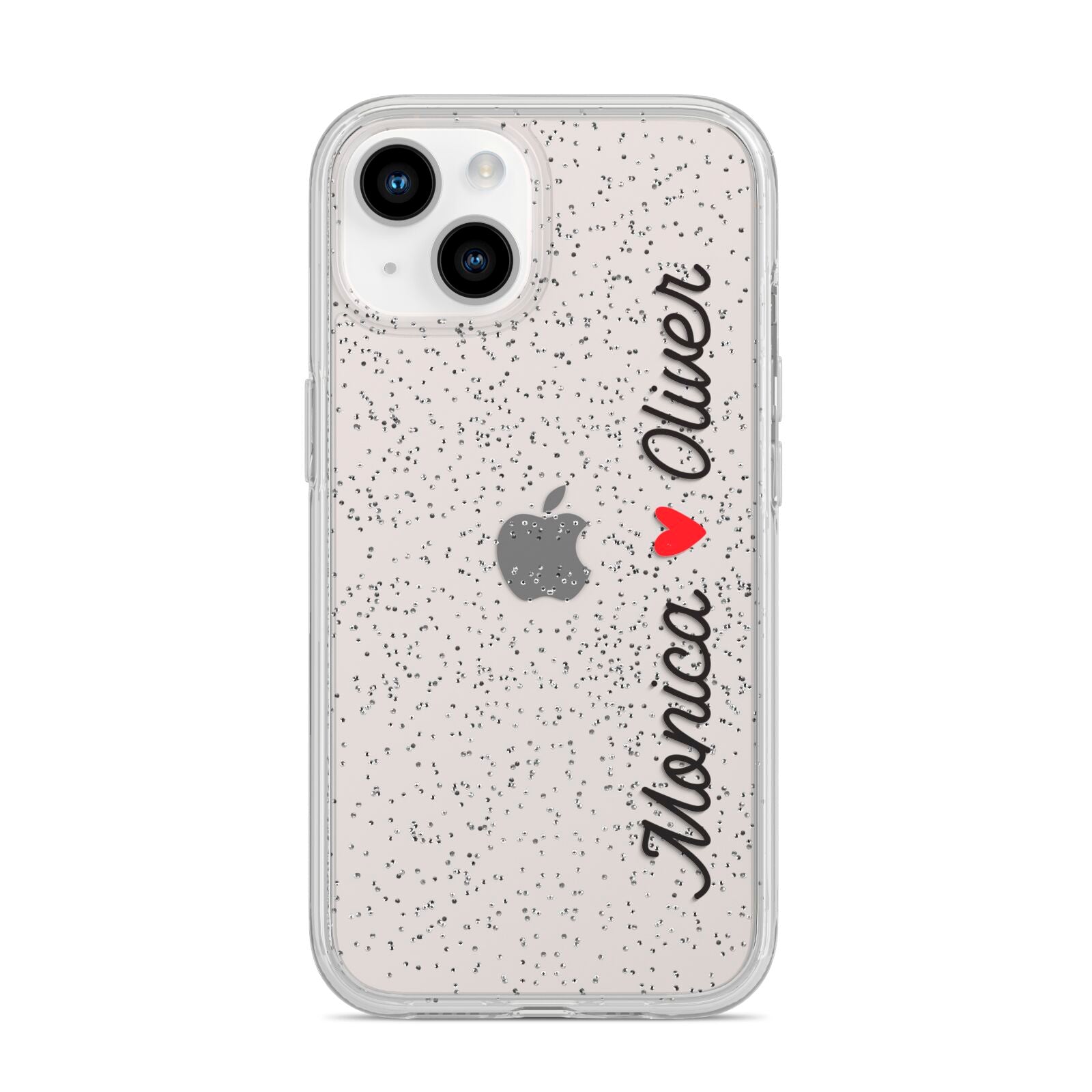 Personalised Two Names Couples Clear Custom Black iPhone 14 Glitter Tough Case Starlight