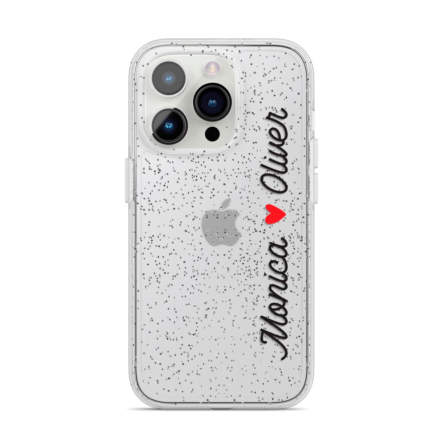 Personalised Two Names Couples Clear Custom Black iPhone 14 Pro Glitter Tough Case Silver