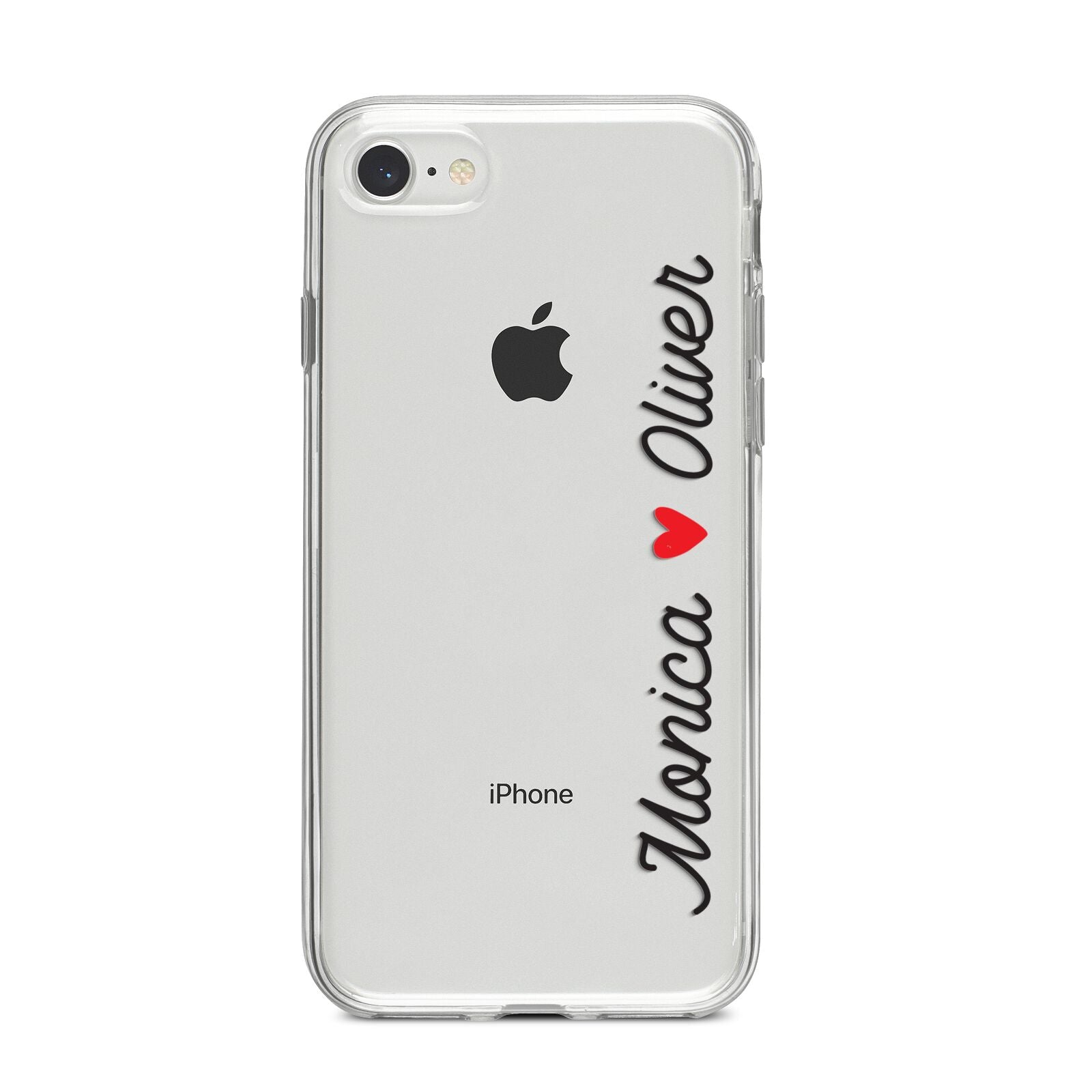 Personalised Two Names Couples Clear Custom Black iPhone 8 Bumper Case on Silver iPhone