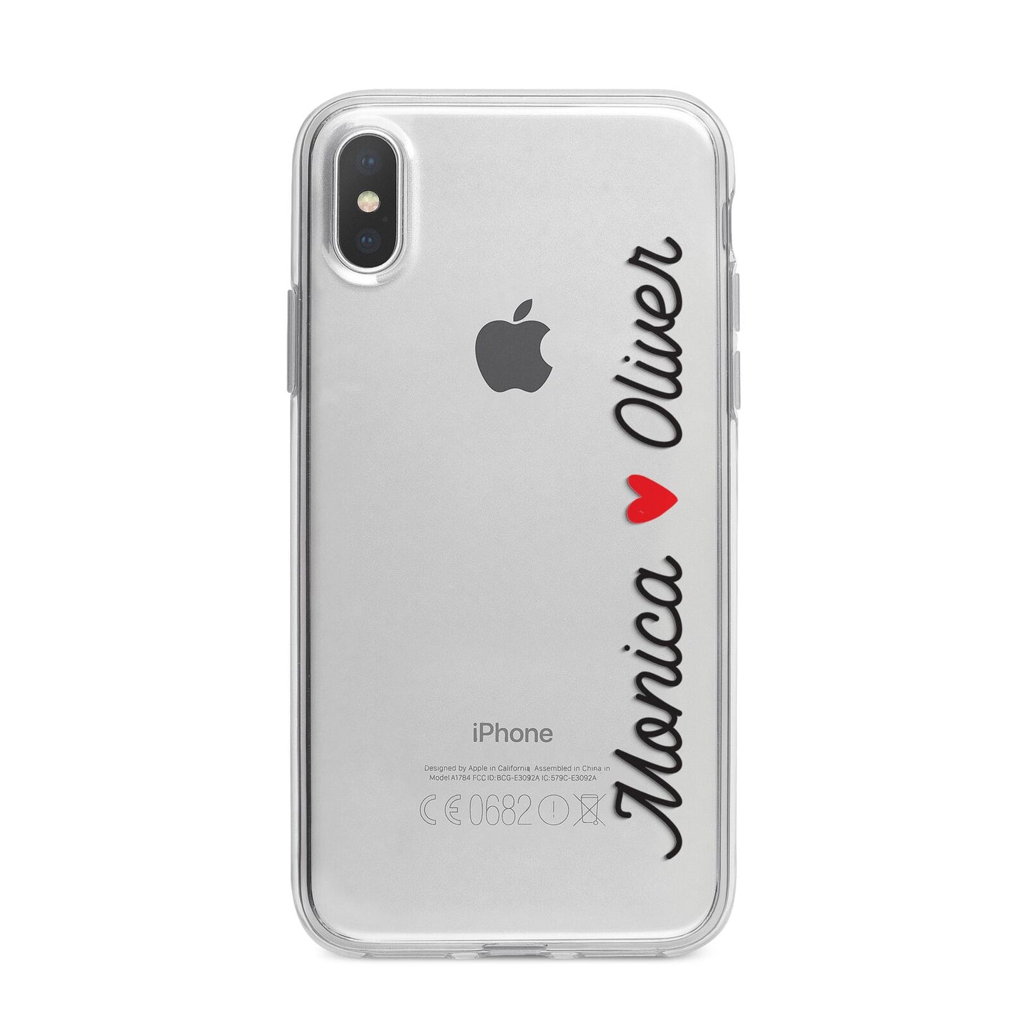 Personalised Two Names Couples Clear Custom Black iPhone X Bumper Case on Silver iPhone Alternative Image 1