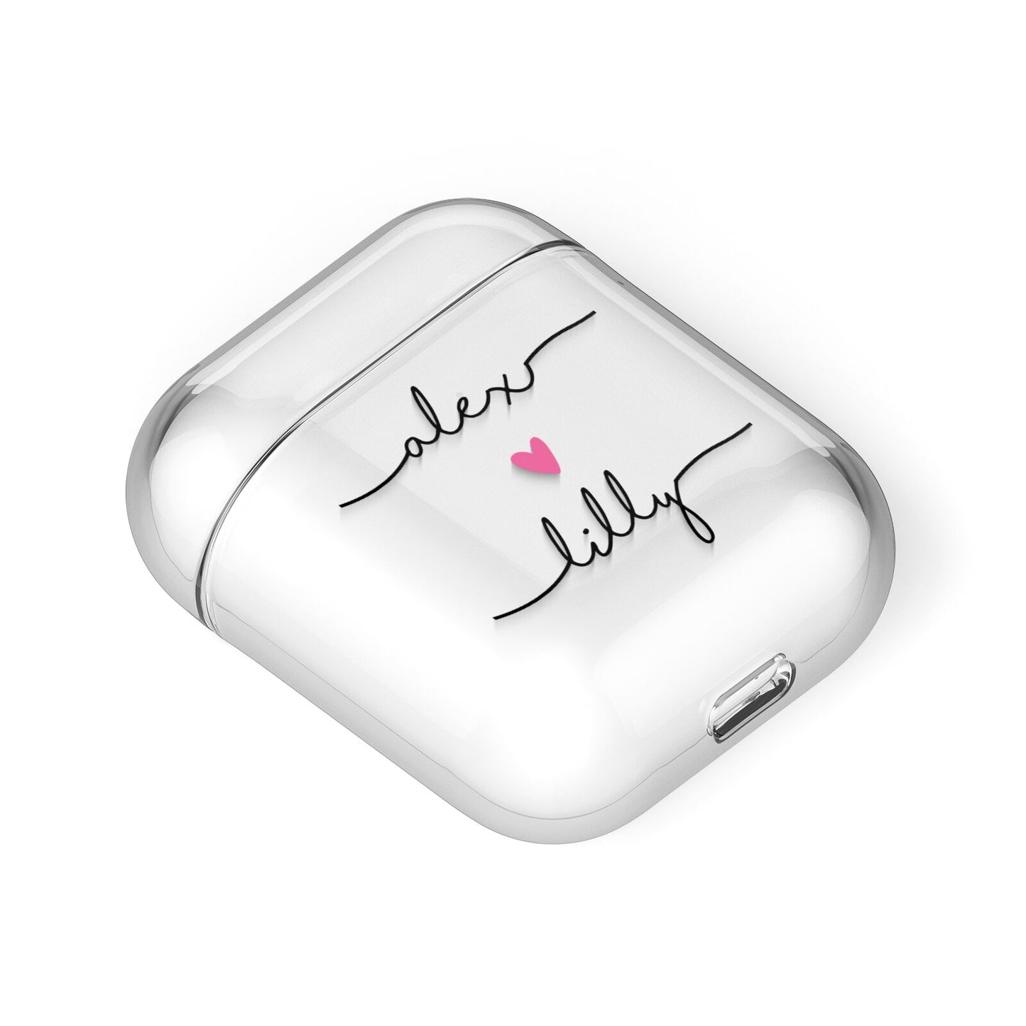 Personalised Two Names For Couples Heart Clear AirPods Case Laid Flat
