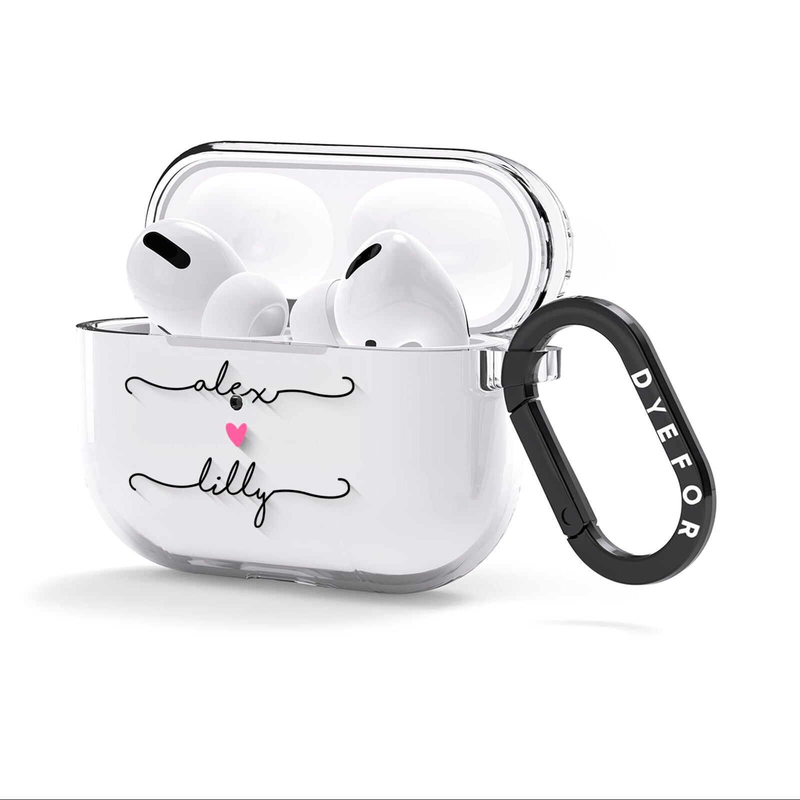 Personalised Two Names For Couples Heart Clear AirPods Clear Case 3rd Gen Side Image