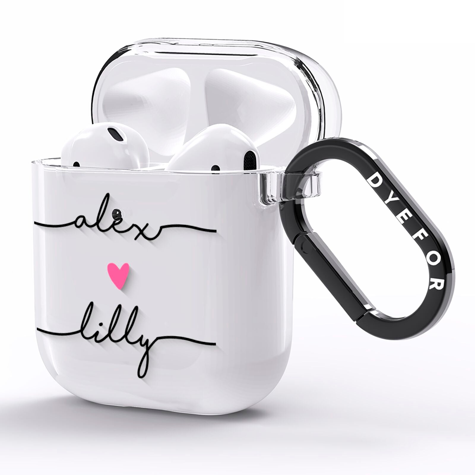 Personalised Two Names For Couples Heart Clear AirPods Clear Case Side Image