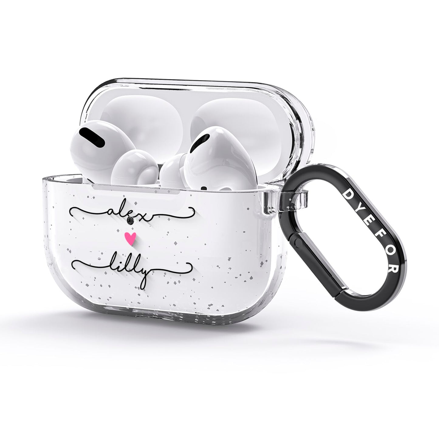 Personalised Two Names For Couples Heart Clear AirPods Glitter Case 3rd Gen Side Image