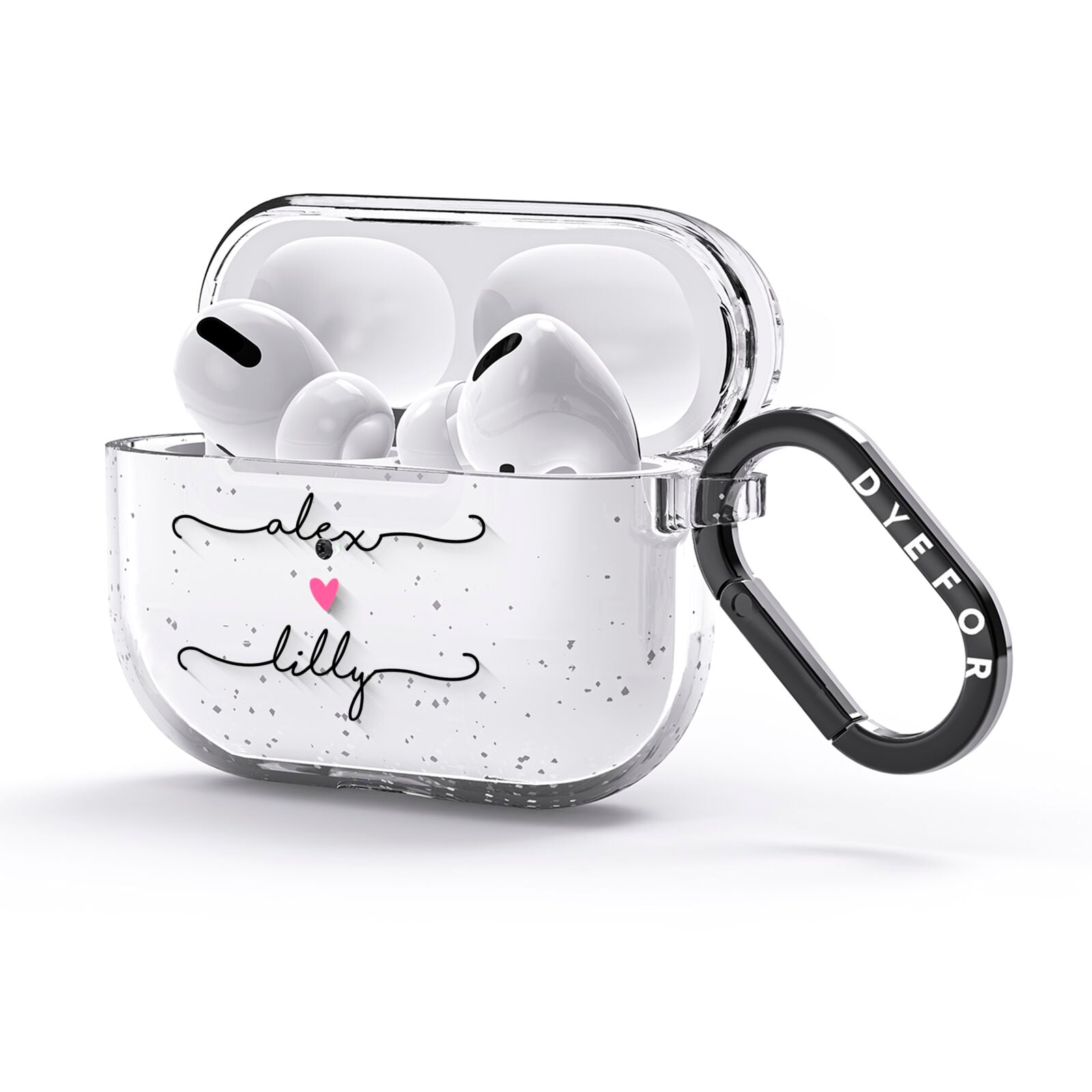 Personalised Two Names For Couples Heart Clear AirPods Glitter Case 3rd Gen Side Image