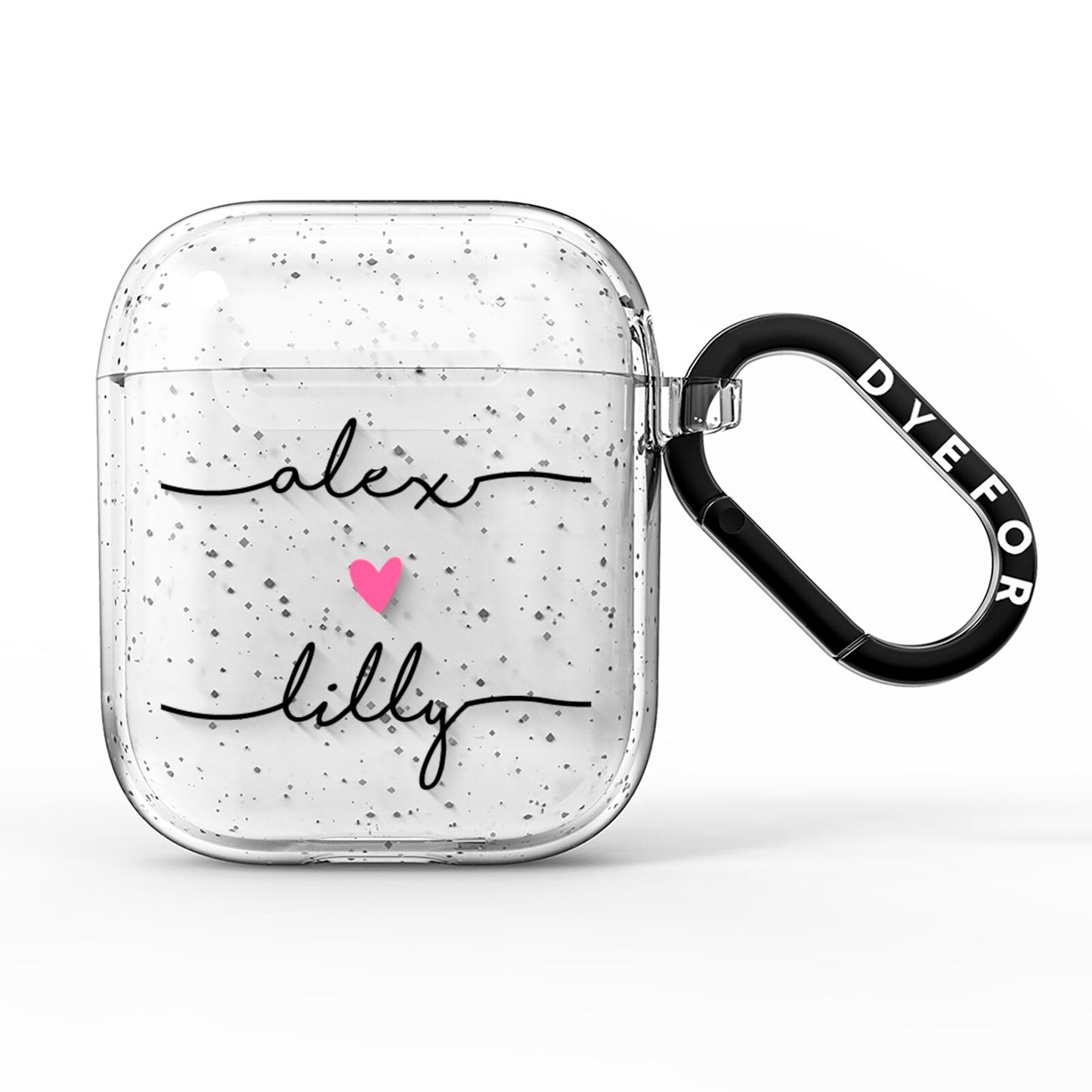 Personalised Two Names For Couples Heart Clear AirPods Glitter Case