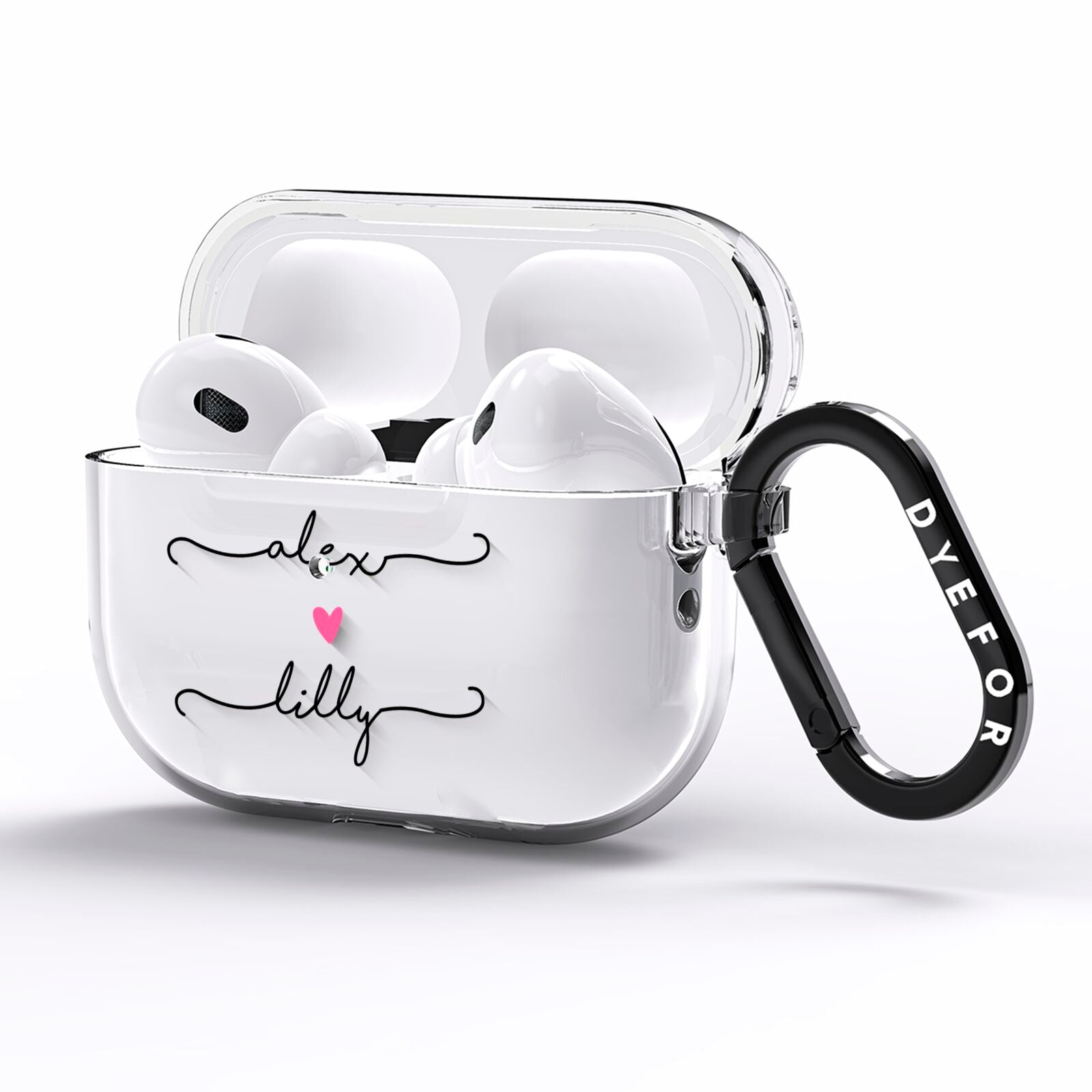 Personalised Two Names For Couples Heart Clear AirPods Pro Clear Case Side Image