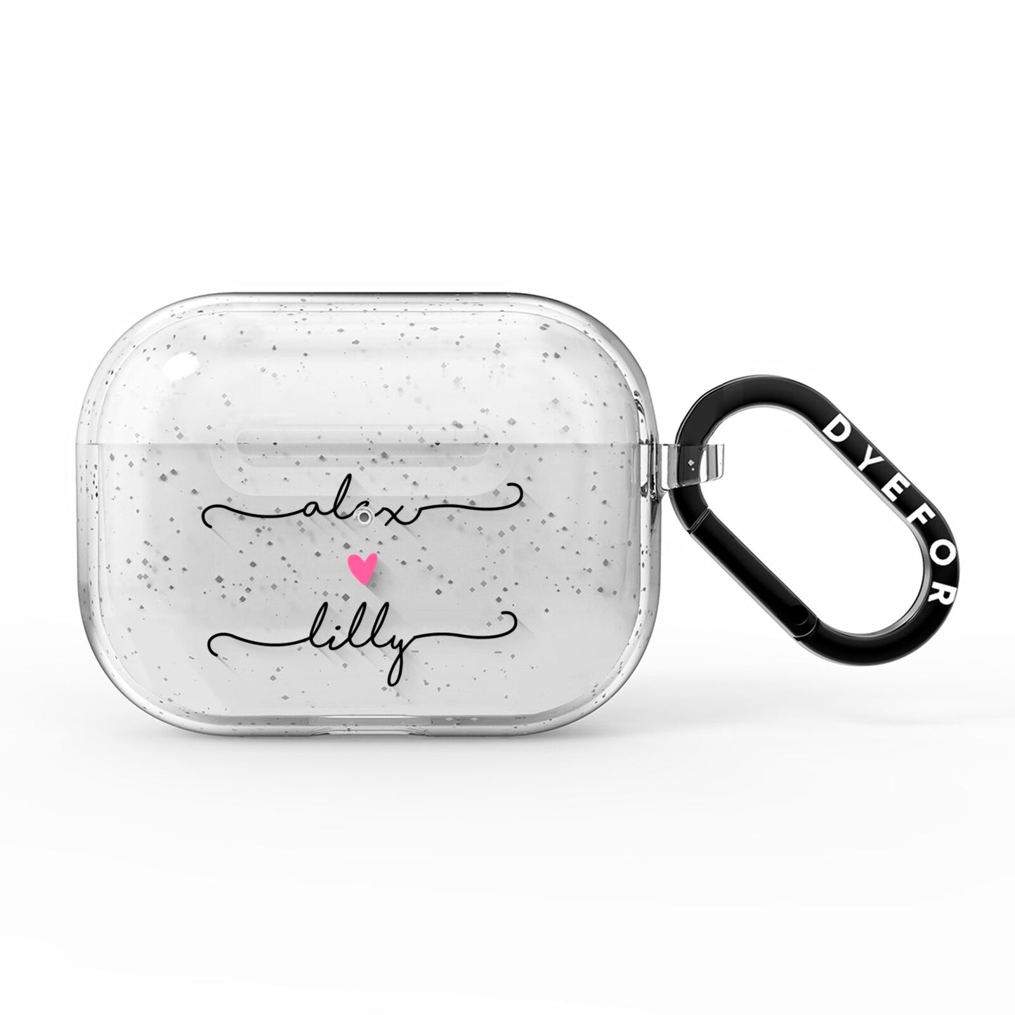 Personalised Two Names For Couples Heart Clear AirPods Pro Glitter Case